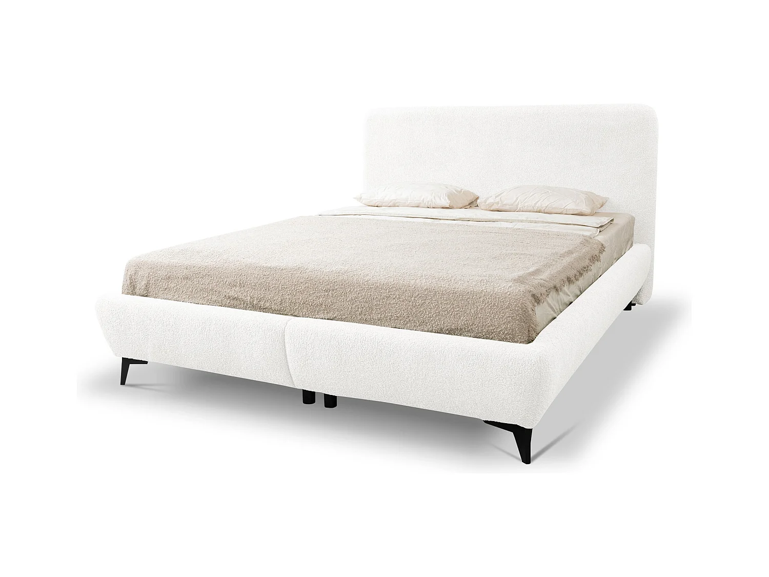 Lit rembourré avec rangement 157 x 223 - en Bouclé - blanc - MAKAPU