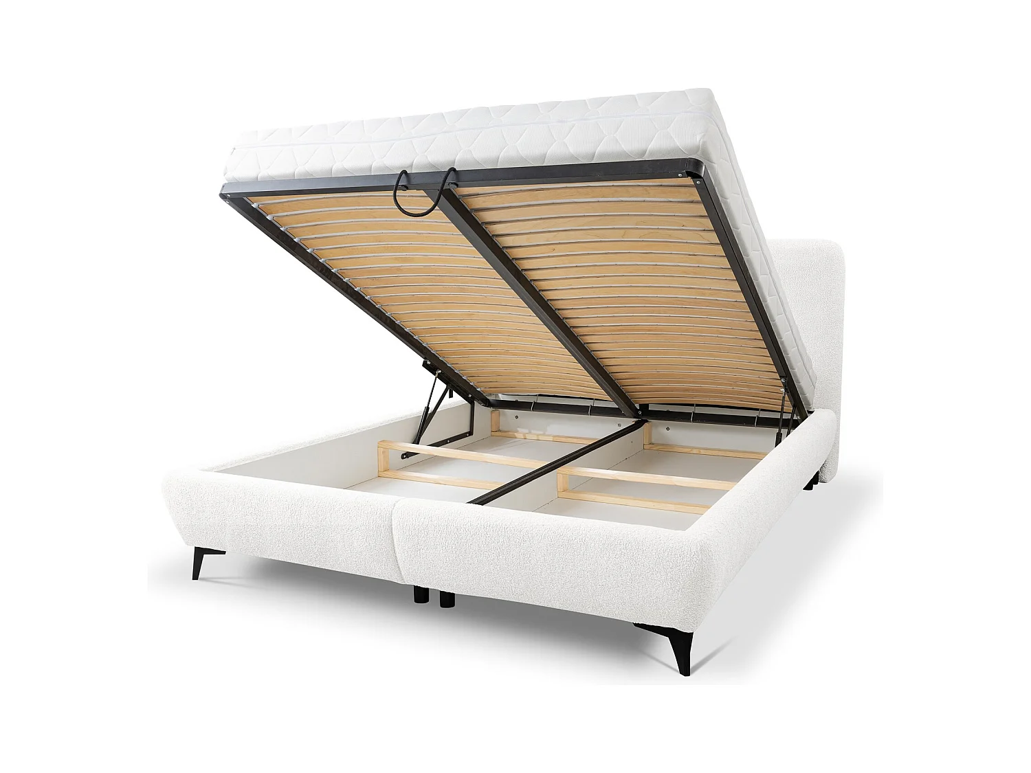 Lit rembourré avec rangement 157 x 223 - en Bouclé - blanc - MAKAPU