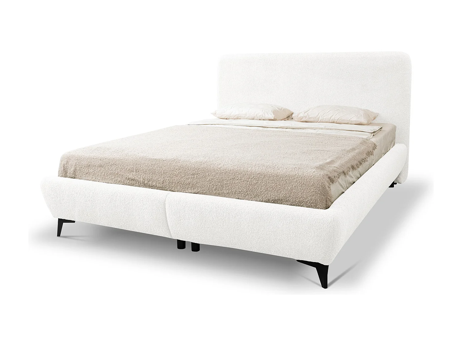 Lit rembourré avec rangement 157 x 223 - en Bouclé - blanc - MAKAPU