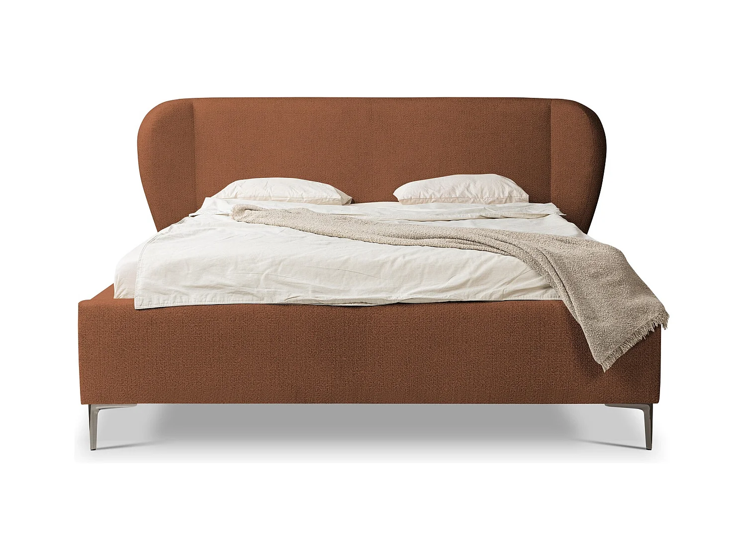 Lit rembourré avec rangement 208 x 224 - en Chenille - terre cuite - MAKANA