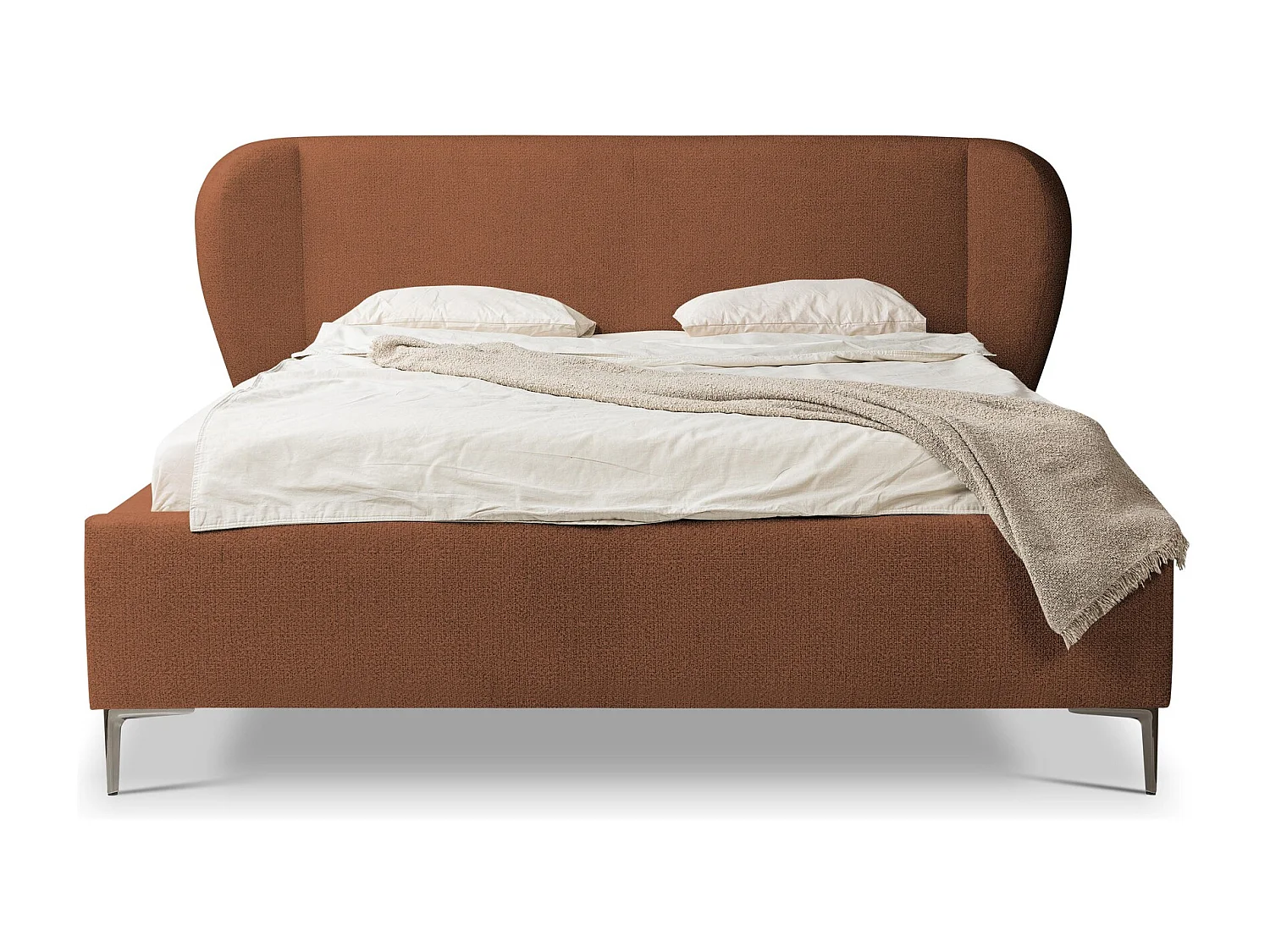 Lit rembourré avec rangement 208 x 224 - en Chenille - terre cuite - MAKANA