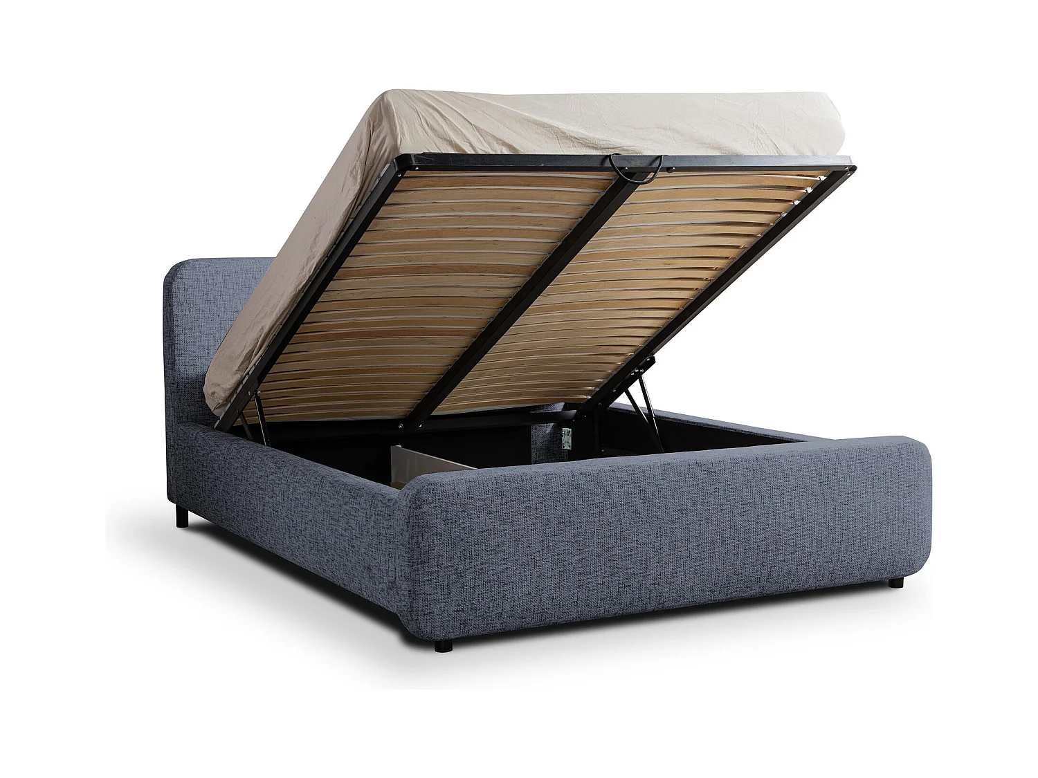 Lit rembourré avec rangement 160 x 222 - en Chenille - marin - HANALE