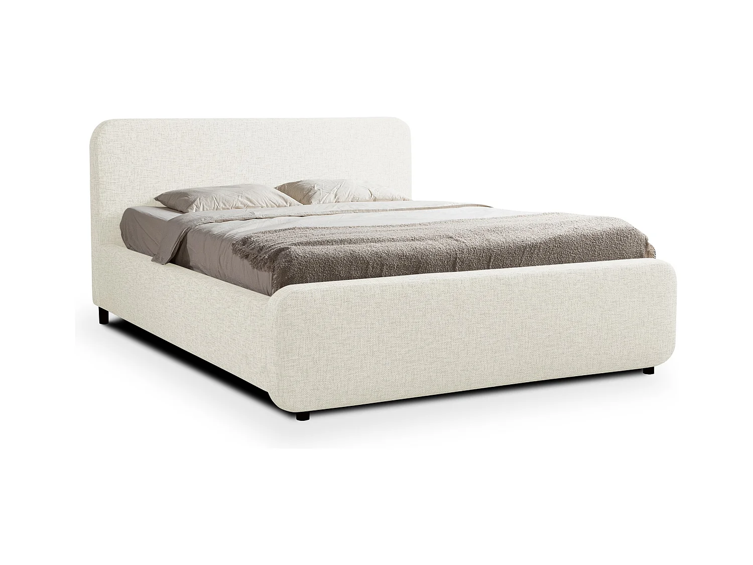 Lit rembourré avec rangement 180 x 222 - en Chenille - beige - HANALE