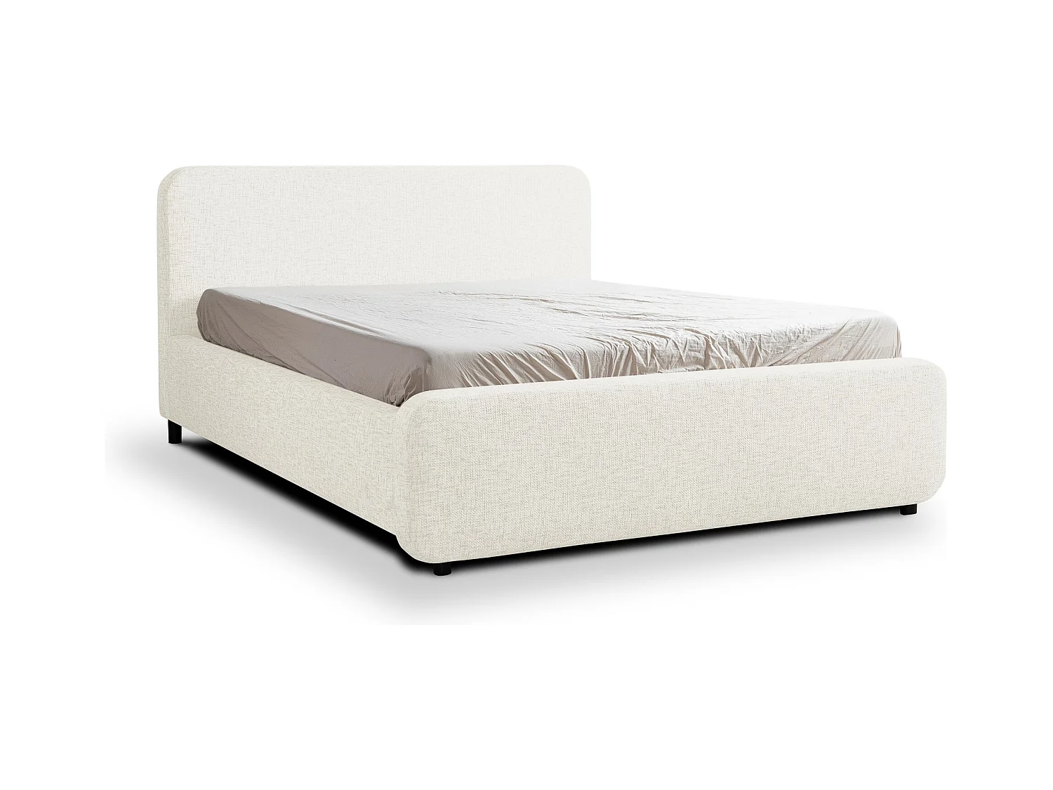 Lit rembourré avec rangement 180 x 222 - en Chenille - beige - HANALE