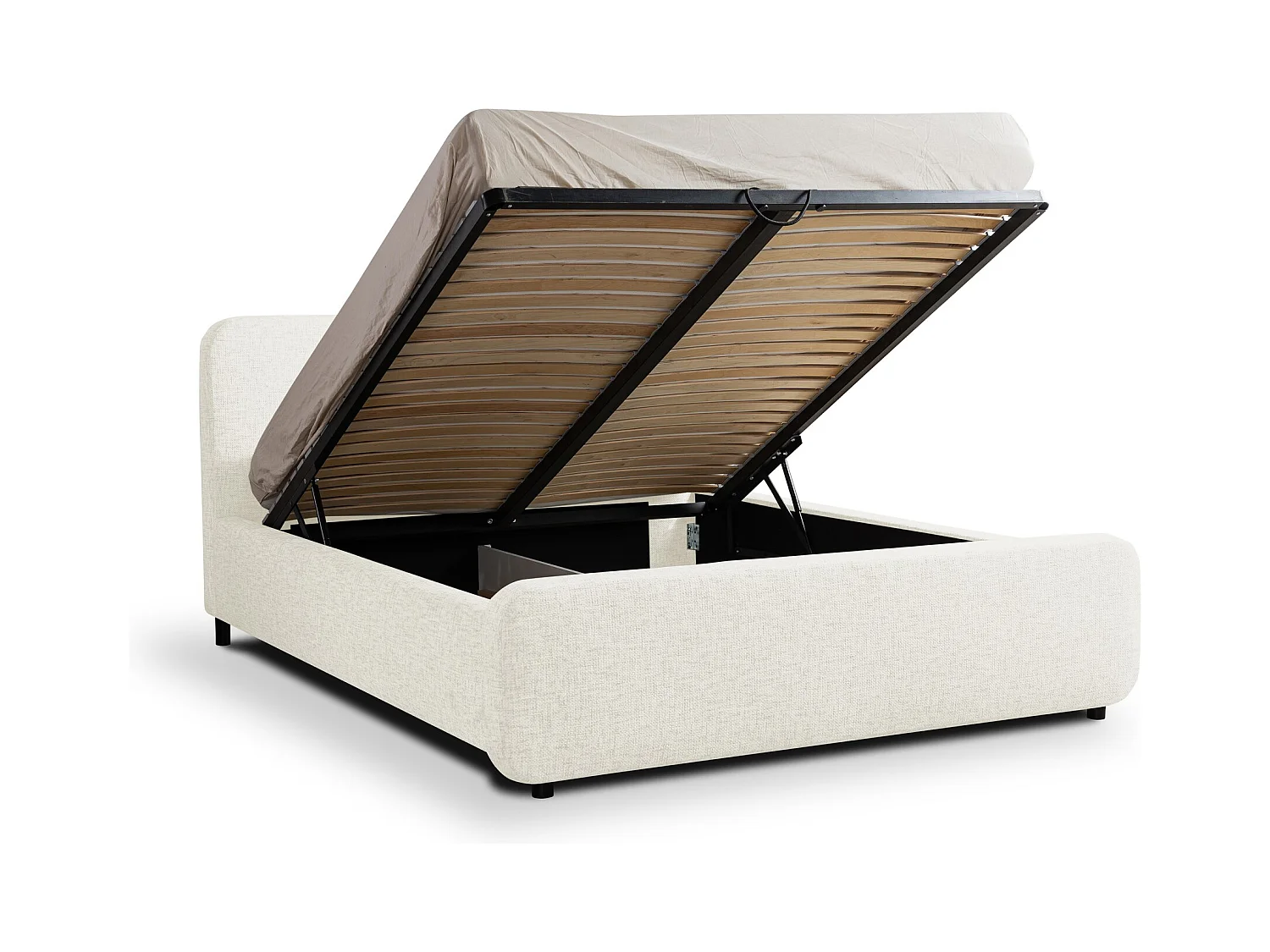 Lit rembourré avec rangement 180 x 222 - en Chenille - beige - HANALE