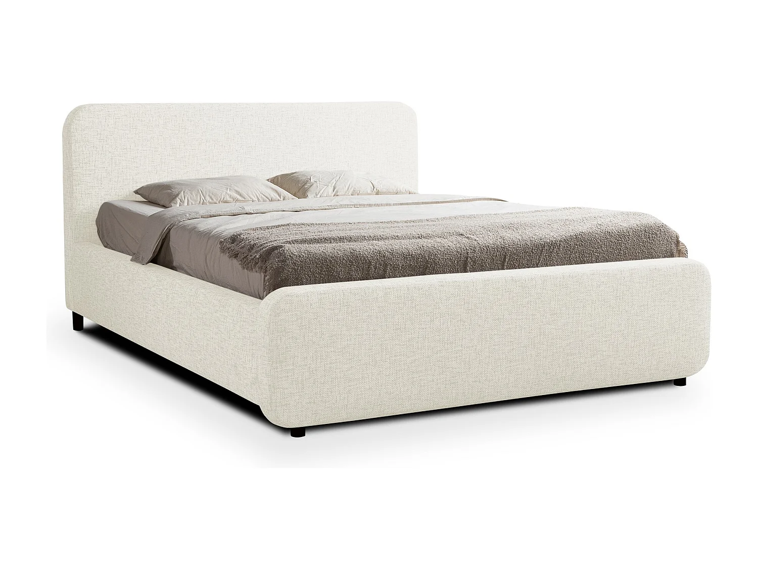 Lit rembourré avec rangement 180 x 222 - en Chenille - beige - HANALE