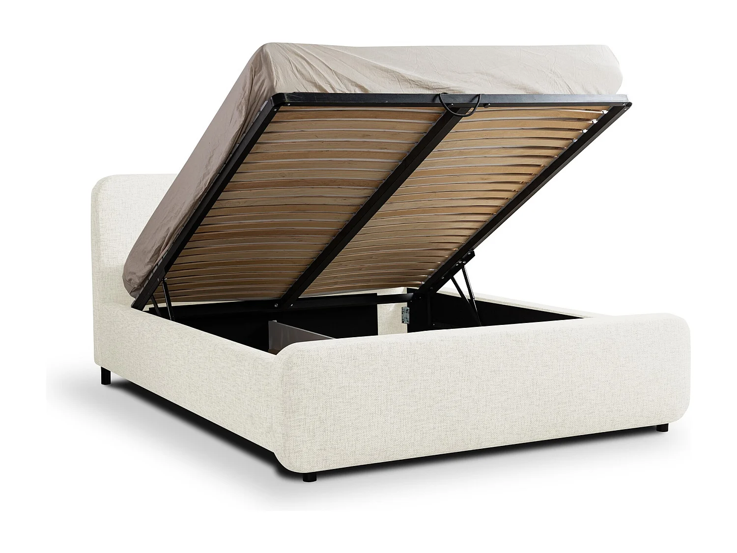 Lit rembourré avec rangement 180 x 222 - en Chenille - beige - HANALE