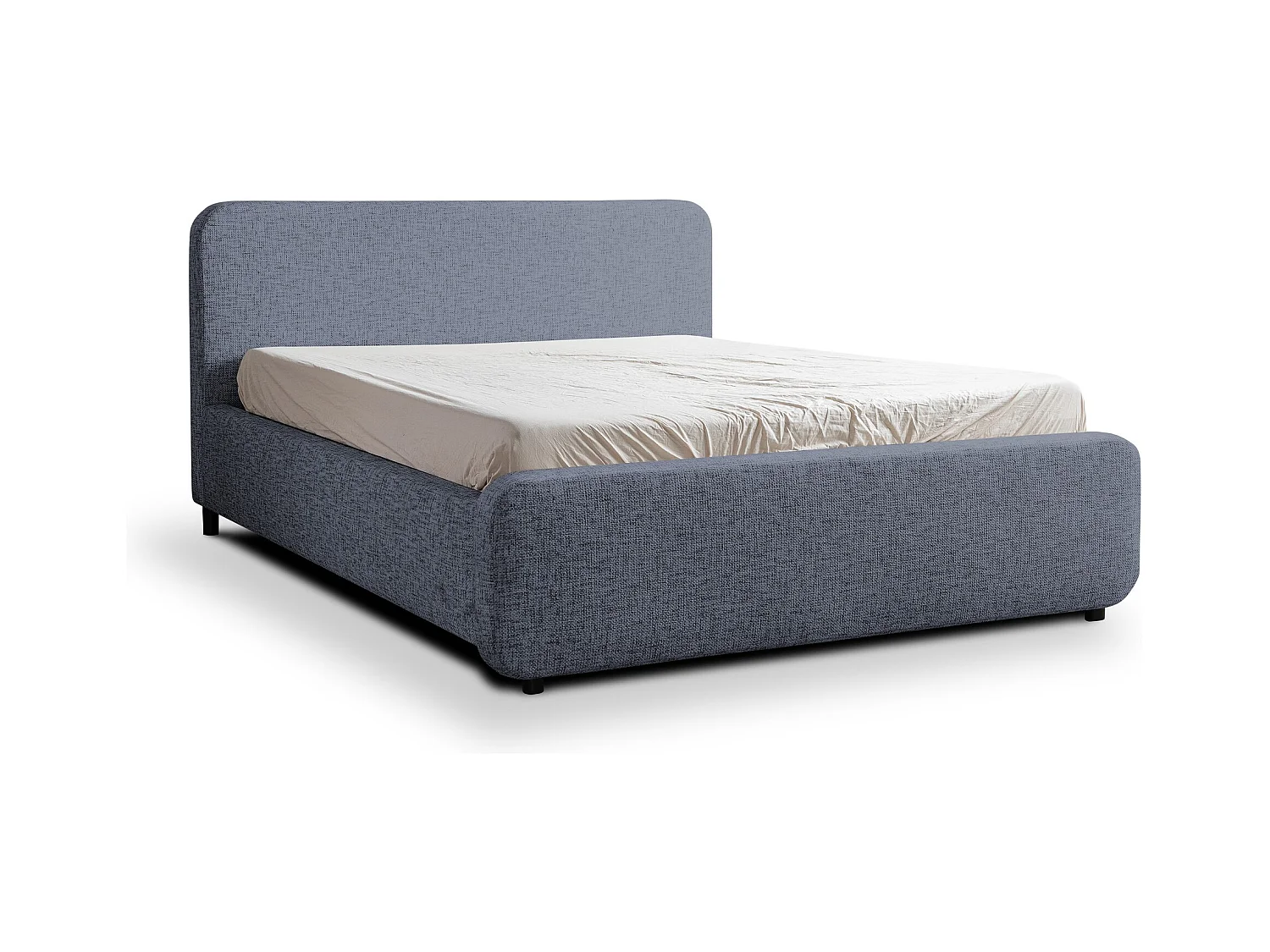 Lit rembourré avec rangement 180 x 222 - en Chenille - marin - HANALE