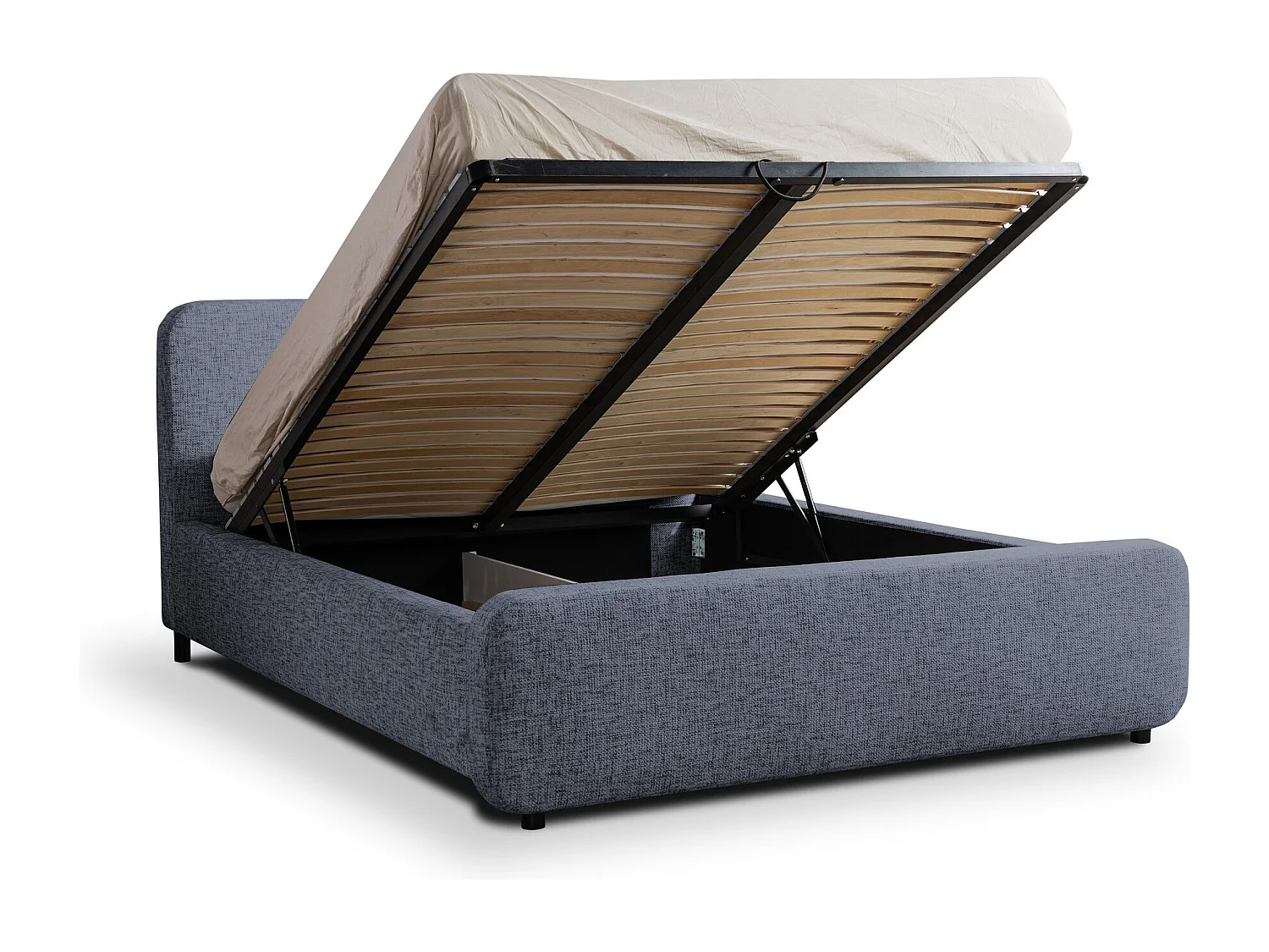 Lit rembourré avec rangement 180 x 222 - en Chenille - marin - HANALE