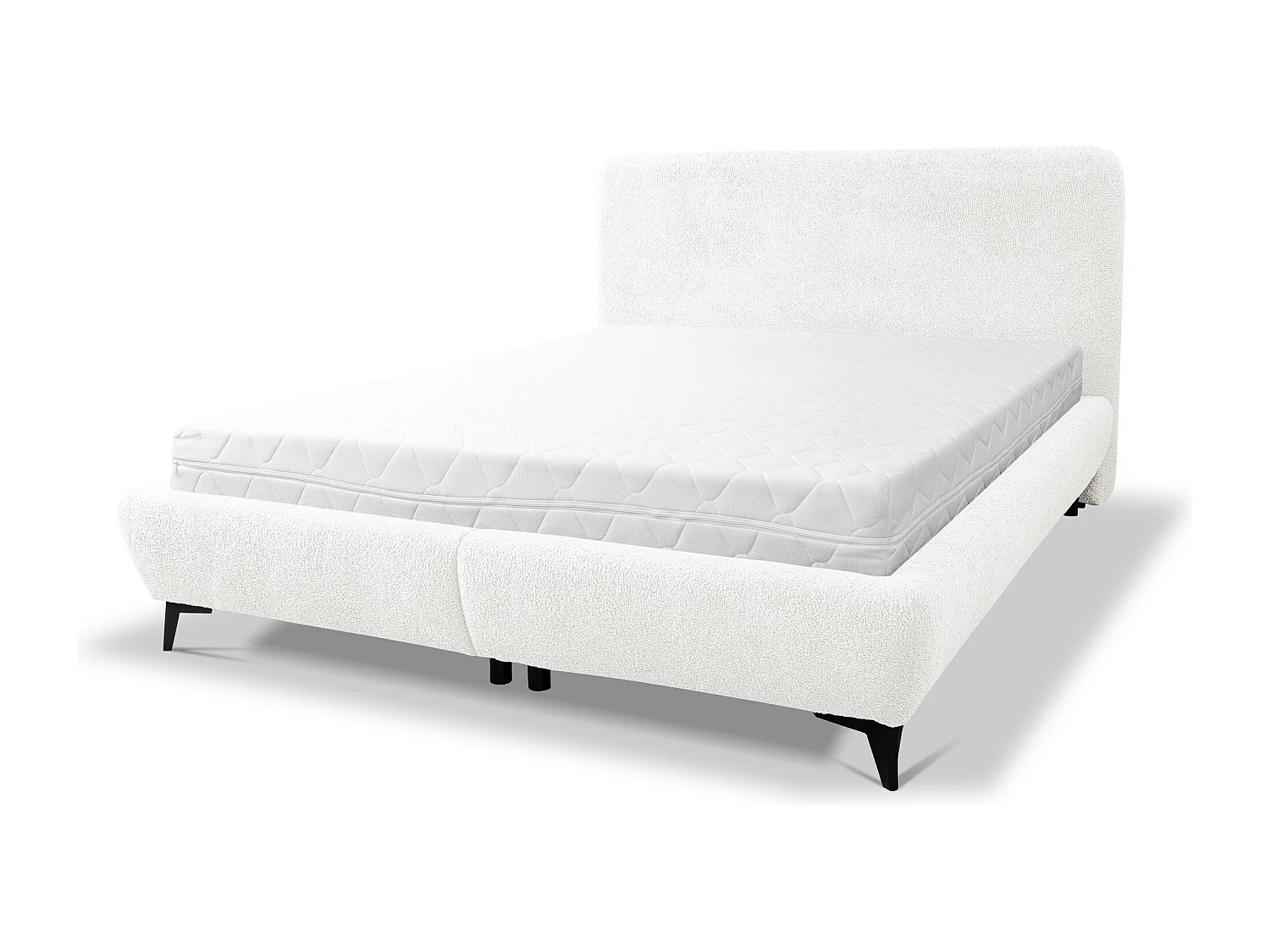 Lit rembourré avec rangement 177 x 223 - en Bouclé - blanc - MAKAPU