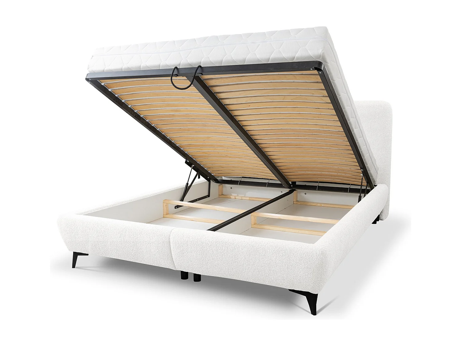 Lit rembourré avec rangement 177 x 223 - en Bouclé - blanc - MAKAPU