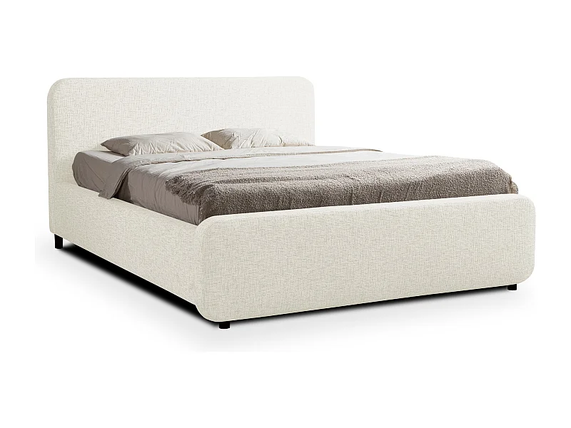 Lit rembourré avec rangement 200 x 222 - en Chenille - beige - HANALE