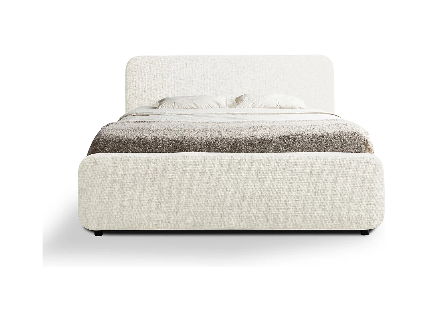 Lit rembourré avec rangement 200 x 222 - en Chenille - beige - HANALE