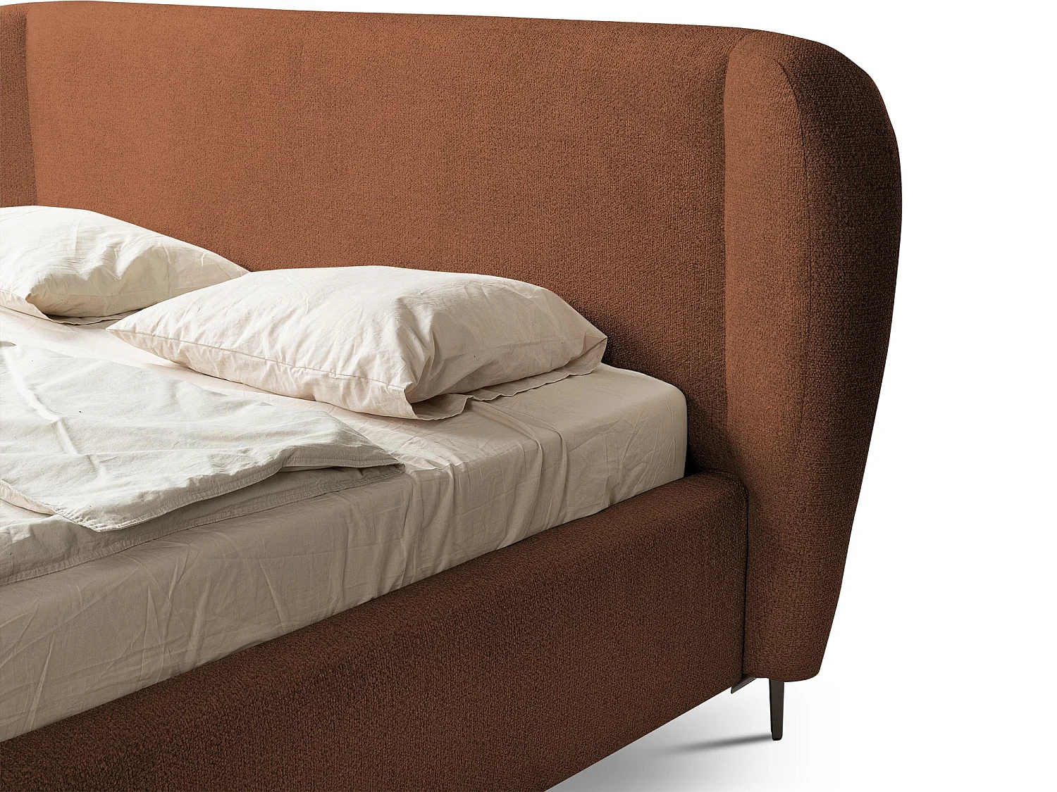 Lit rembourré avec rangement 228 x 224 - en Chenille - terre cuite - MAKANA