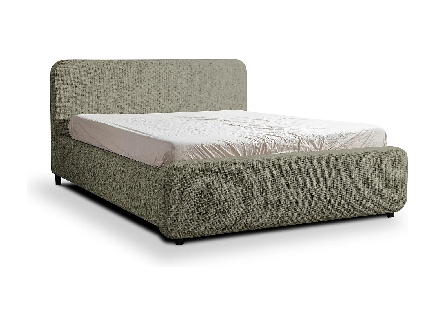 Lit rembourré avec rangement 180 x 222 - en Chenille - vert - HANALE