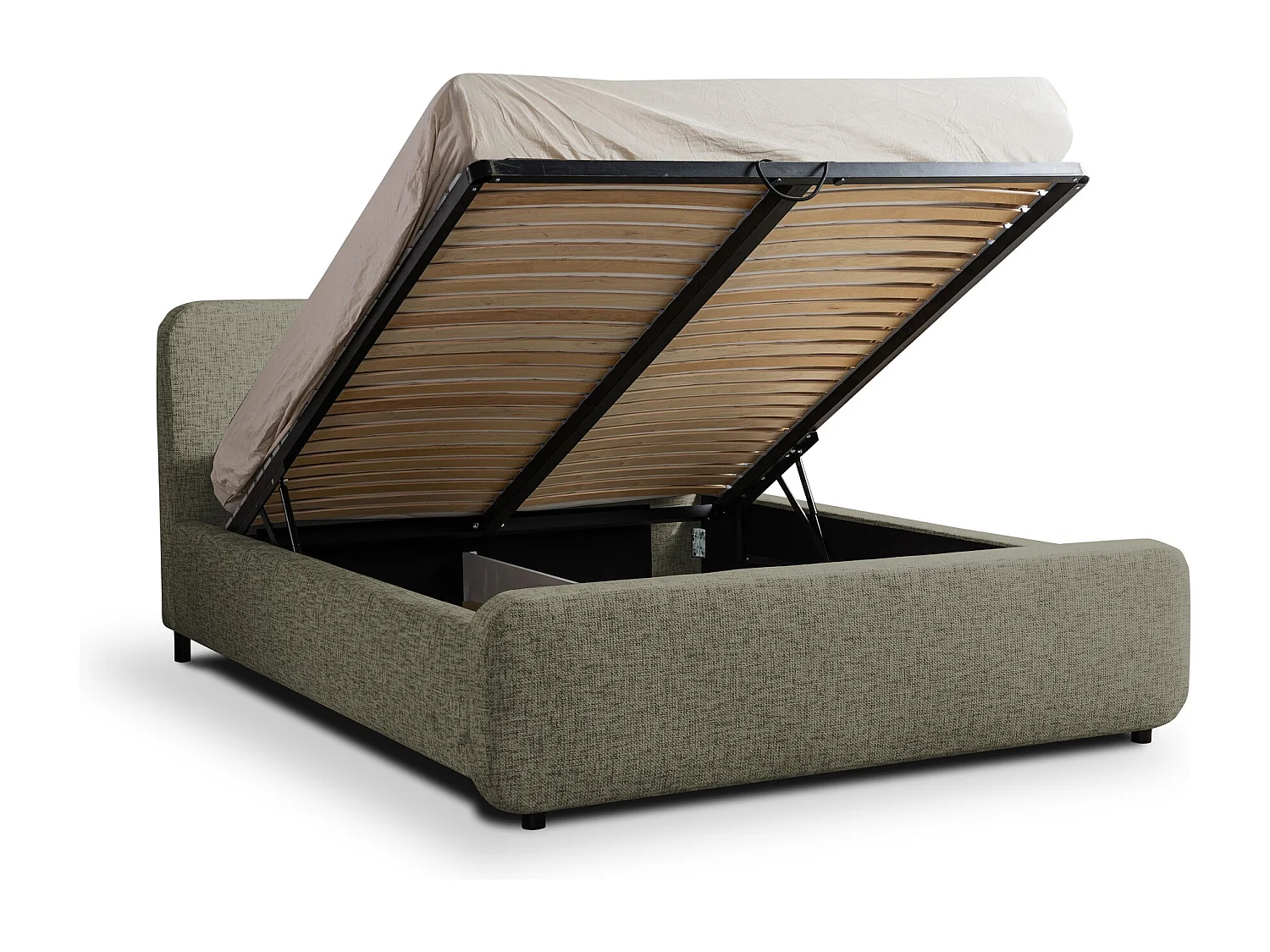 Lit rembourré avec rangement 180 x 222 - en Chenille - vert - HANALE