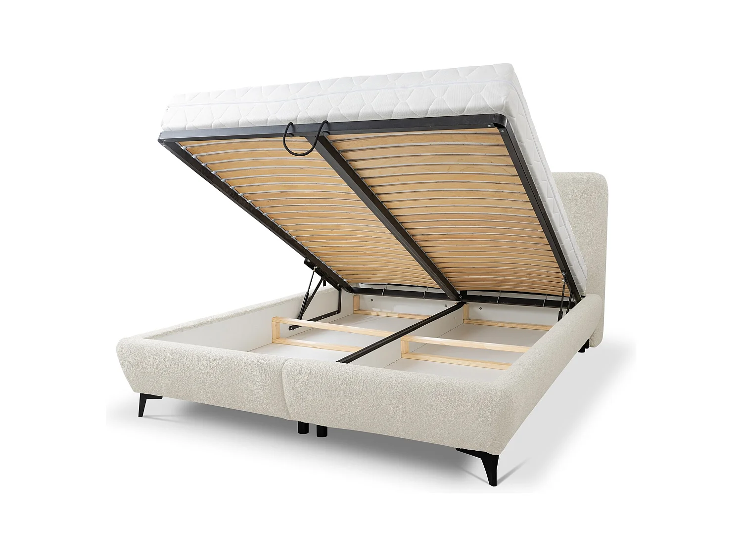 Lit rembourré avec rangement 197 x 223 - en Bouclé - beige clair - MAKAPU