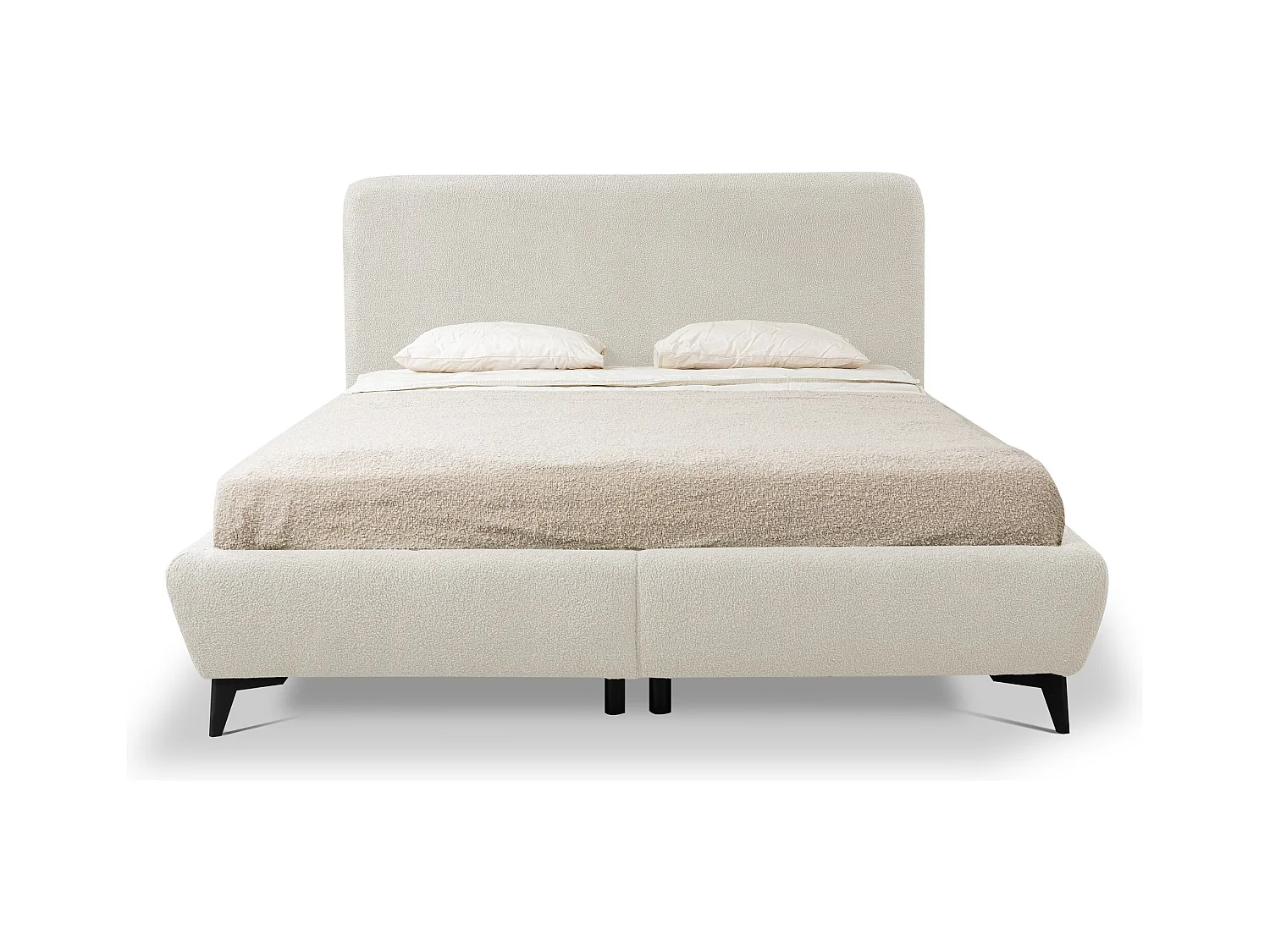 Lit rembourré avec rangement 177 x 223 - en Bouclé - beige clair - MAKAPU