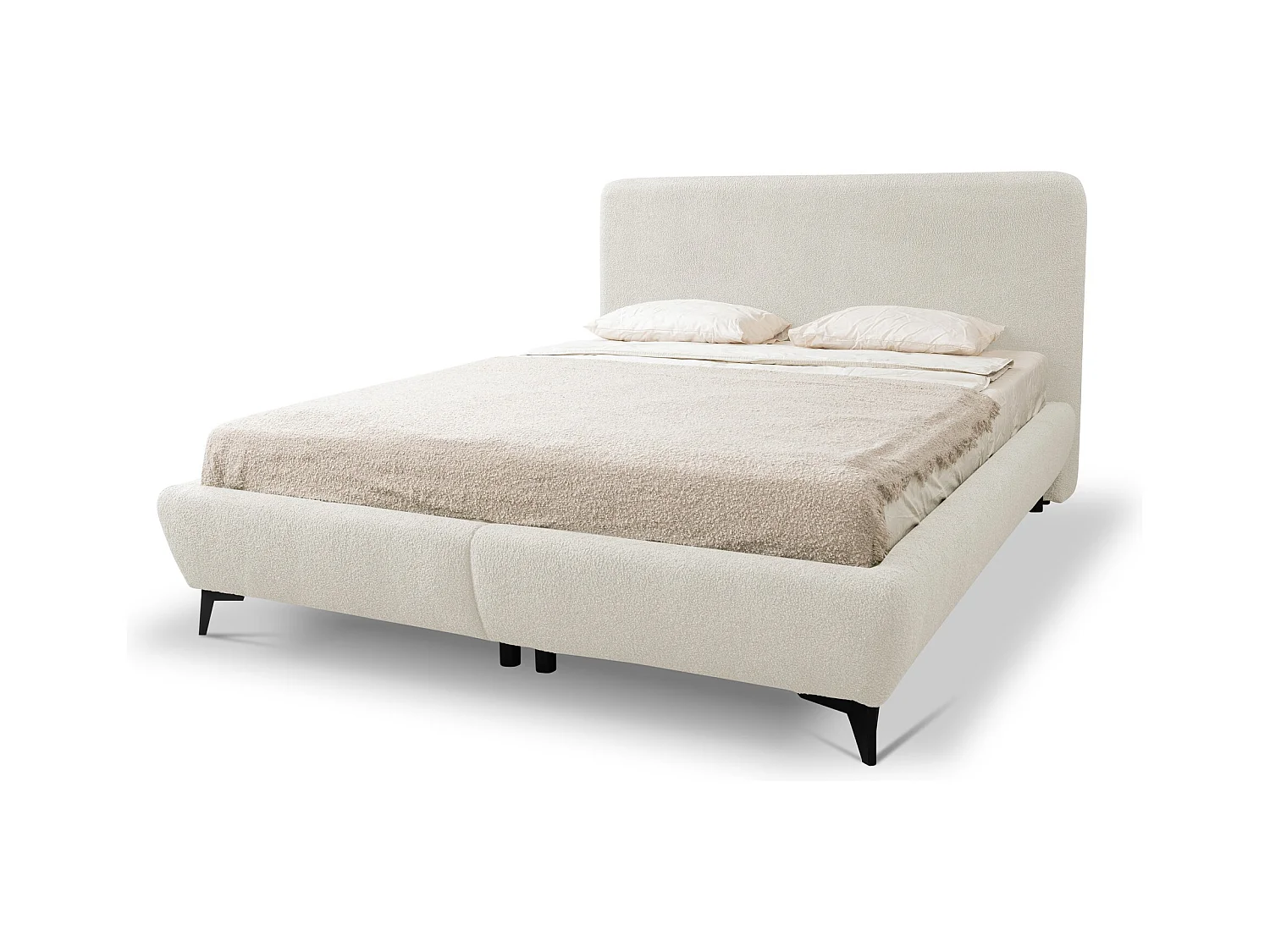 Polsterbed mit Stauraum - 177 x 223 - Bouclé - Hell beige - MAKAPU
