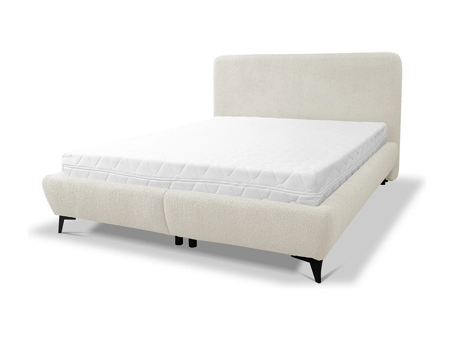 Lit rembourré avec rangement 177 x 223 - en Bouclé - beige clair - MAKAPU