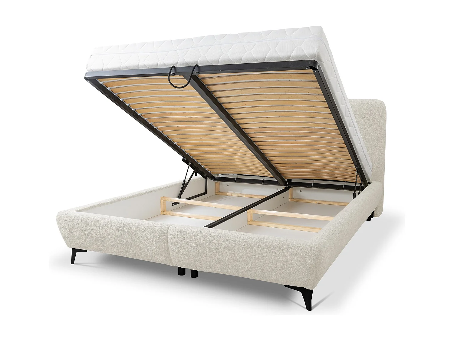 Lit rembourré avec rangement 177 x 223 - en Bouclé - beige clair - MAKAPU