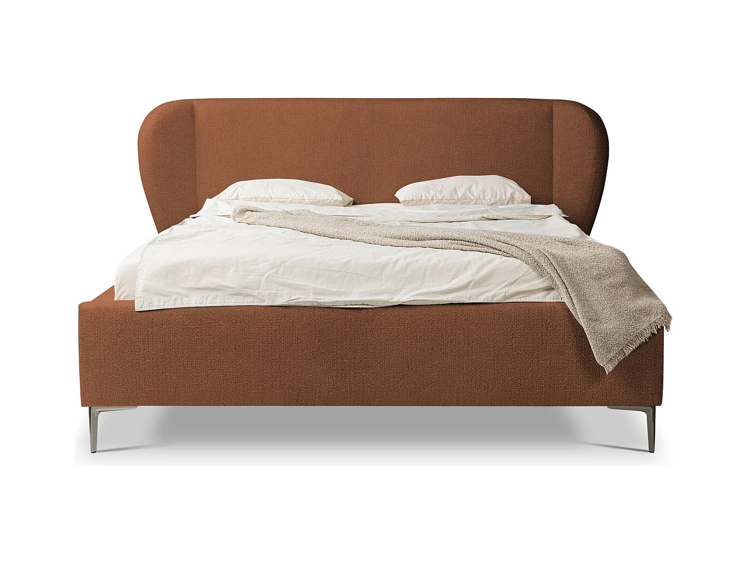 Lit rembourré avec rangement 248 x 224 - en Chenille - terre cuite - MAKANA