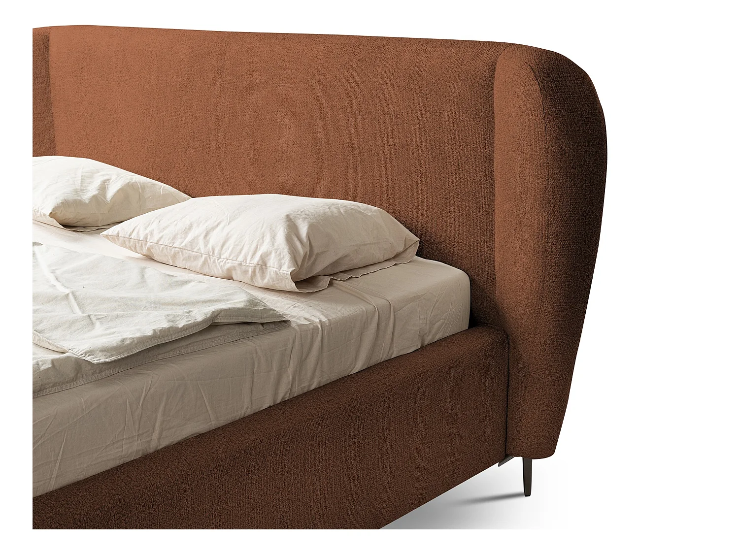 Lit rembourré avec rangement 248 x 224 - en Chenille - terre cuite - MAKANA