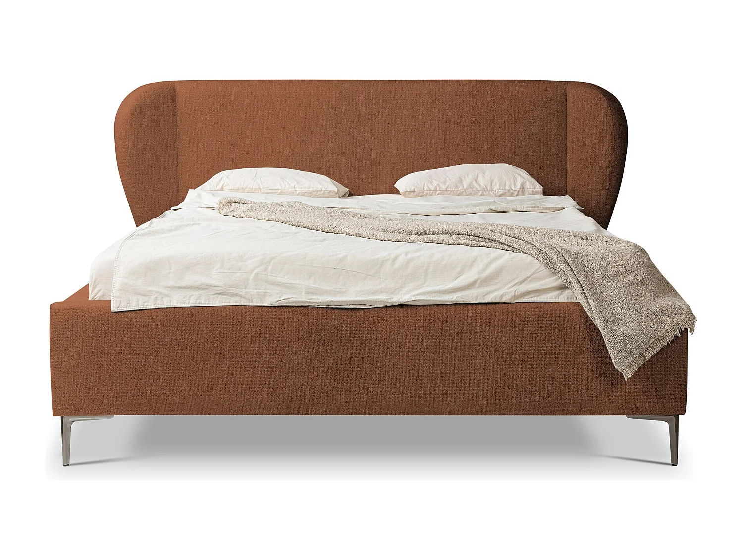 Lit rembourré avec rangement 248 x 224 - en Chenille - terre cuite - MAKANA