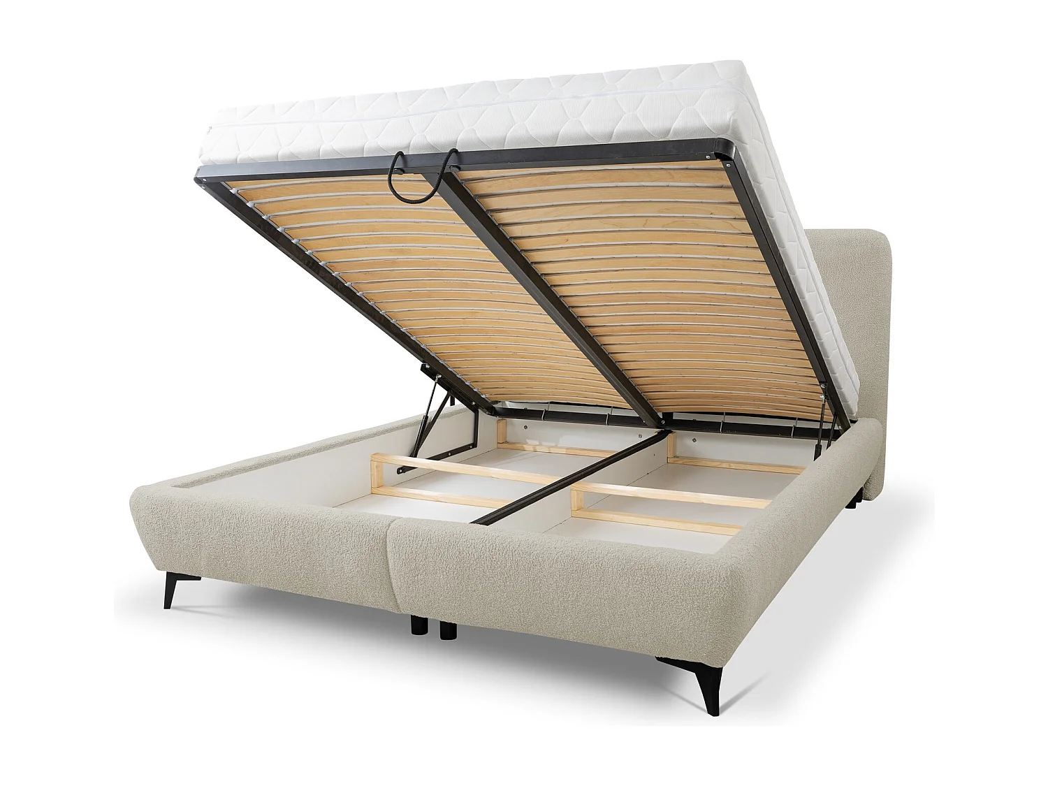 Lit rembourré avec rangement 157 x 223 - en Bouclé - beige foncé - MAKAPU