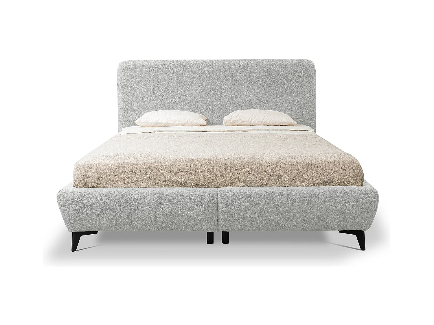 Lit rembourré avec rangement 197 x 223 - en Bouclé - gris clair - MAKAPU