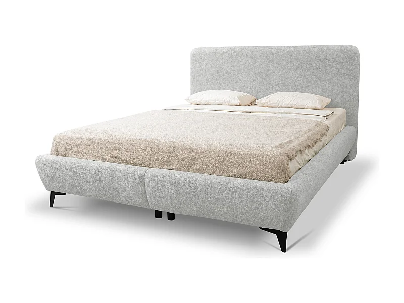 Lit rembourré avec rangement 197 x 223 - en Bouclé - gris clair - MAKAPU