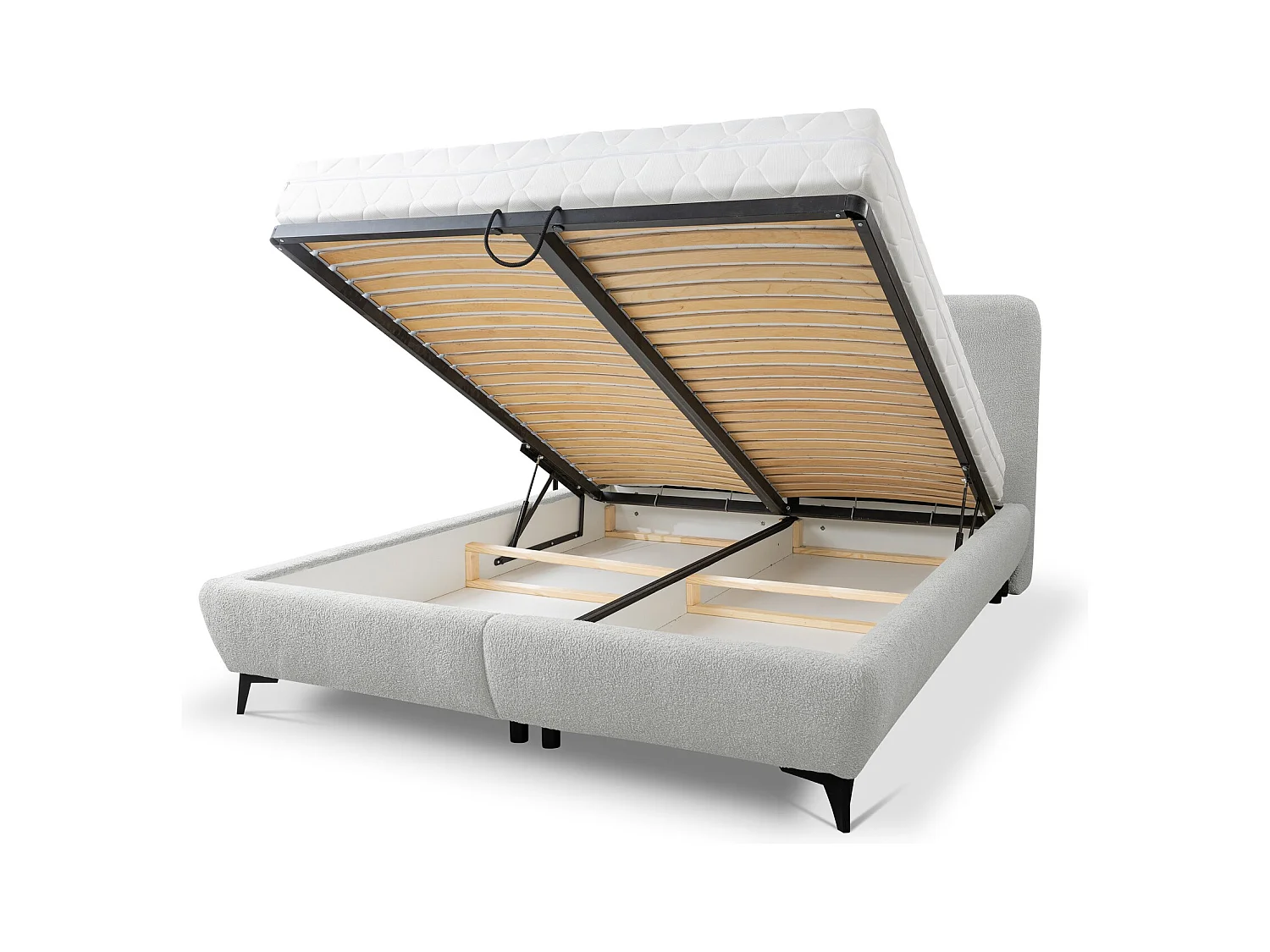 Lit rembourré avec rangement 177 x 223 - en Bouclé - gris clair - MAKAPU