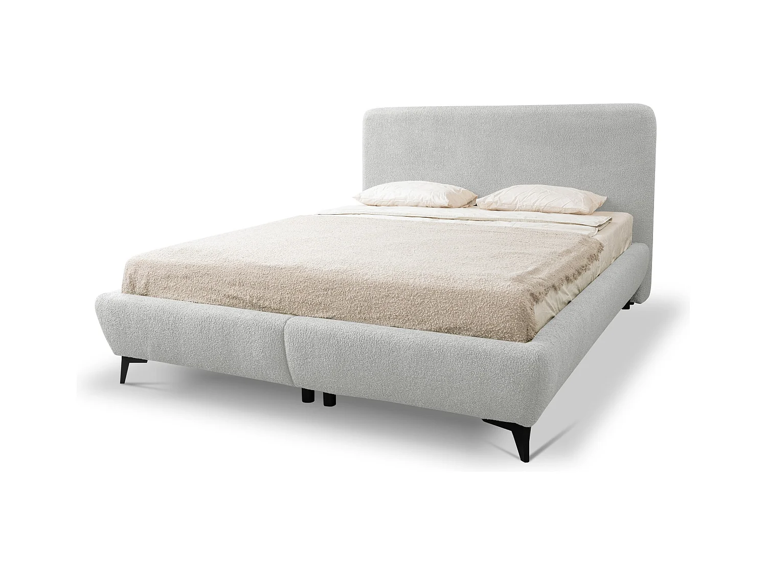 Polsterbed mit Stauraum - 177 x 223 - Bouclé - Hellgrau - MAKAPU