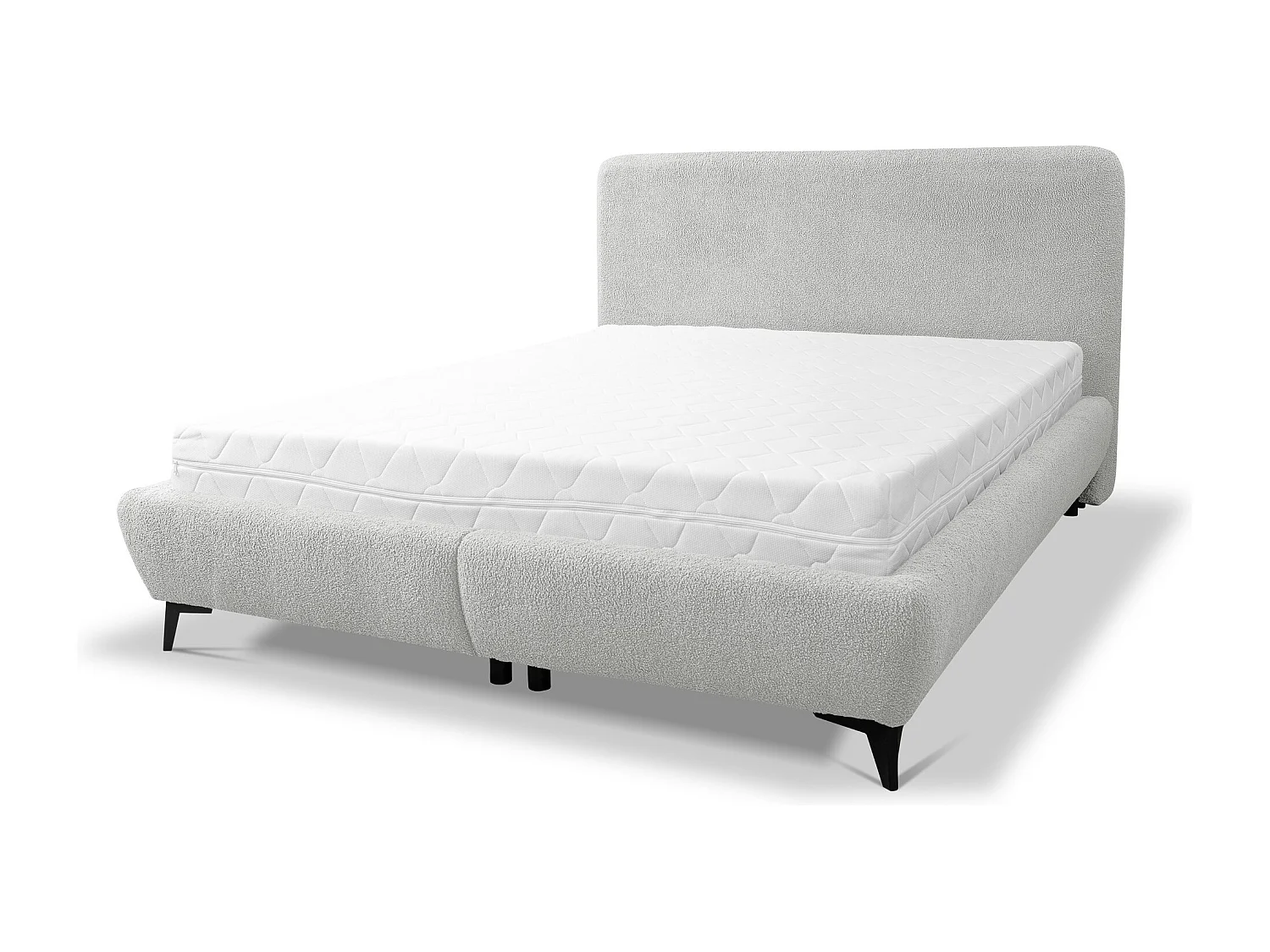 Lit rembourré avec rangement 177 x 223 - en Bouclé - gris clair - MAKAPU