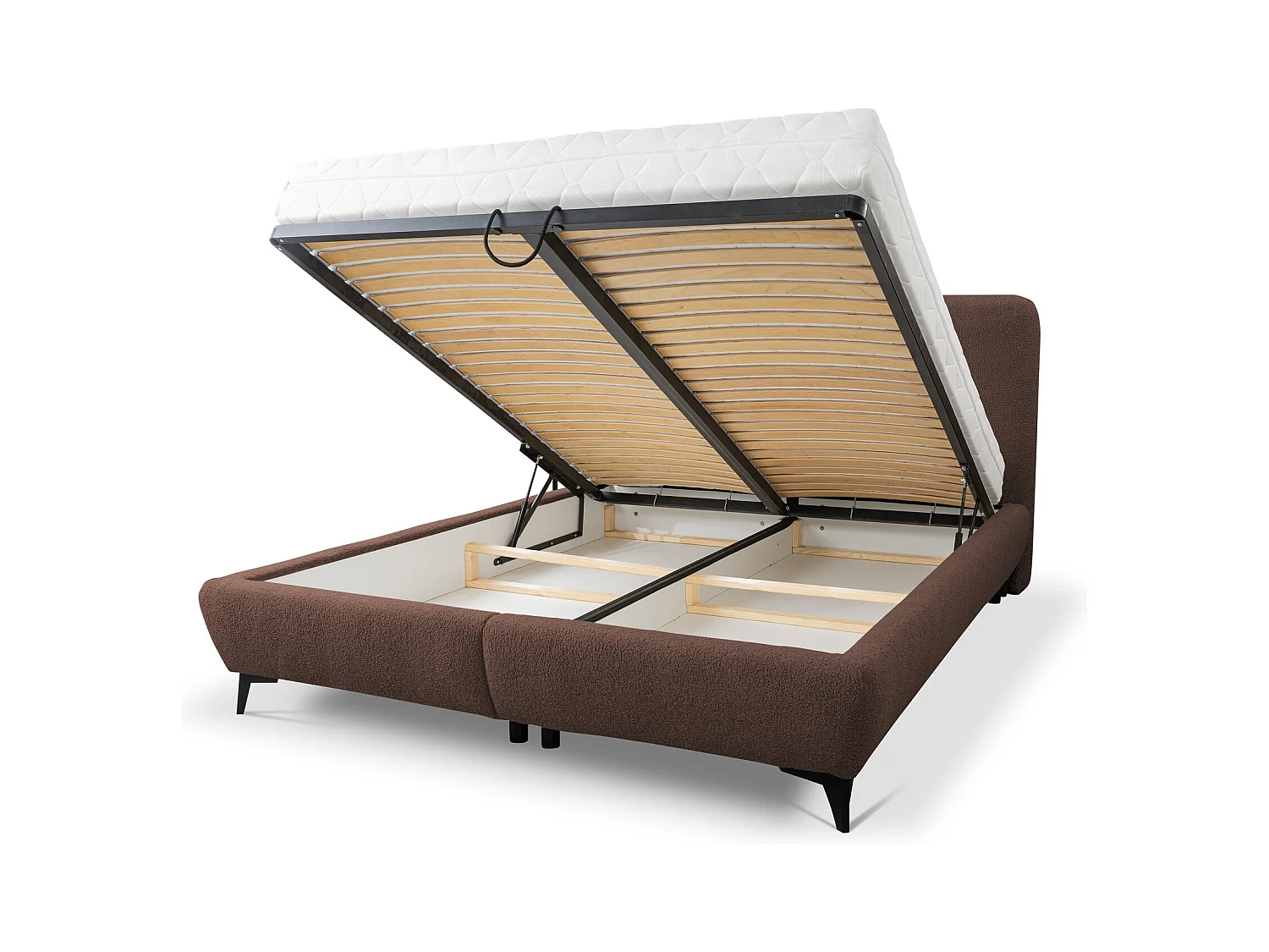 Lit rembourré avec rangement 157 x 223 - en Bouclé - taupe - MAKAPU