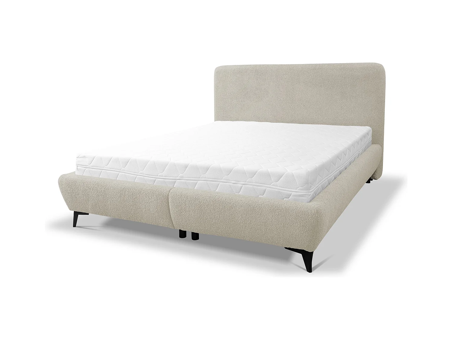 Lit rembourré avec rangement 177 x 223 - en Bouclé - beige foncé - MAKAPU