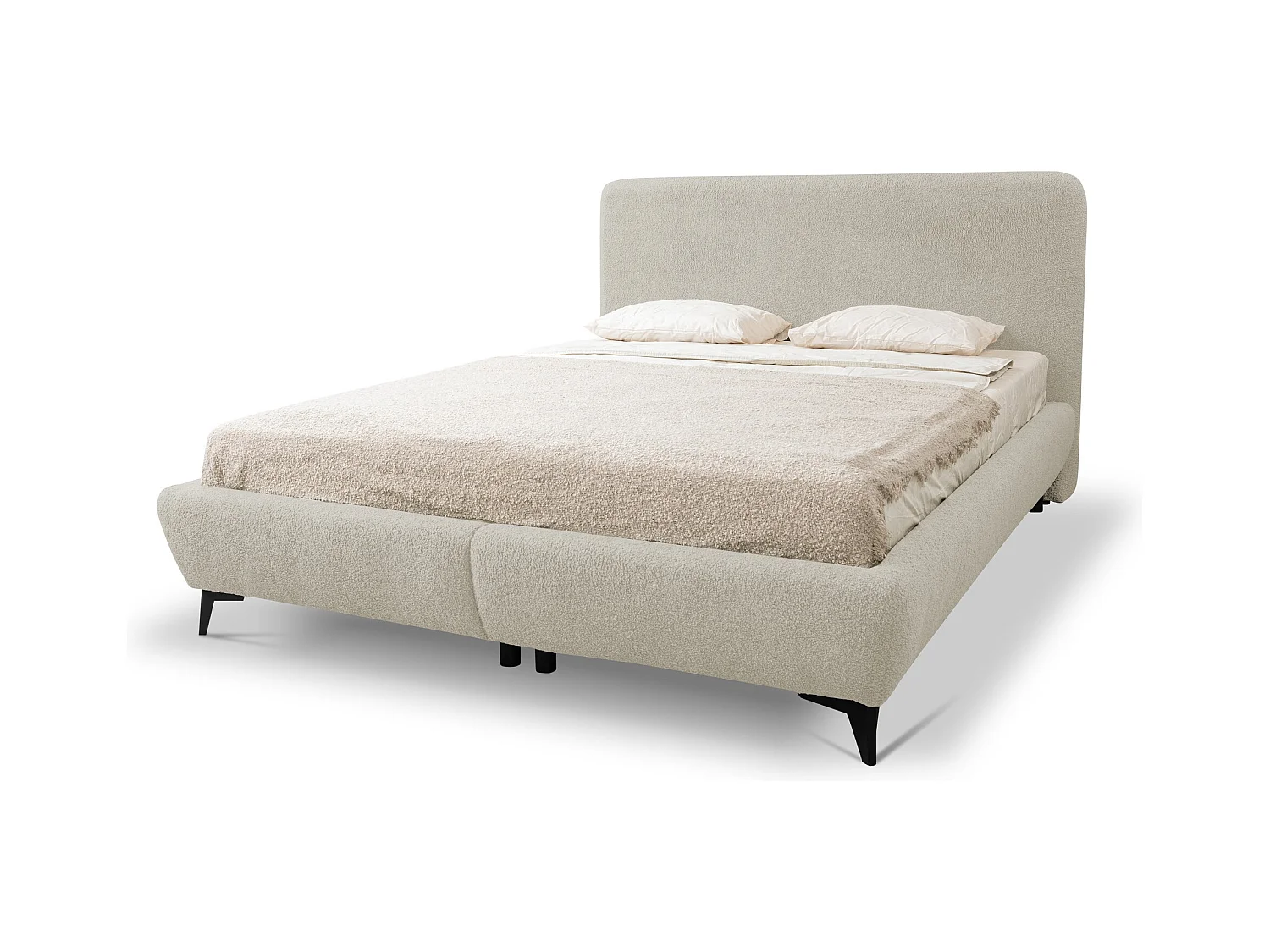 Polsterbed mit Stauraum - 177 x 223 - Bouclé - Dunkelbeige - MAKAPU