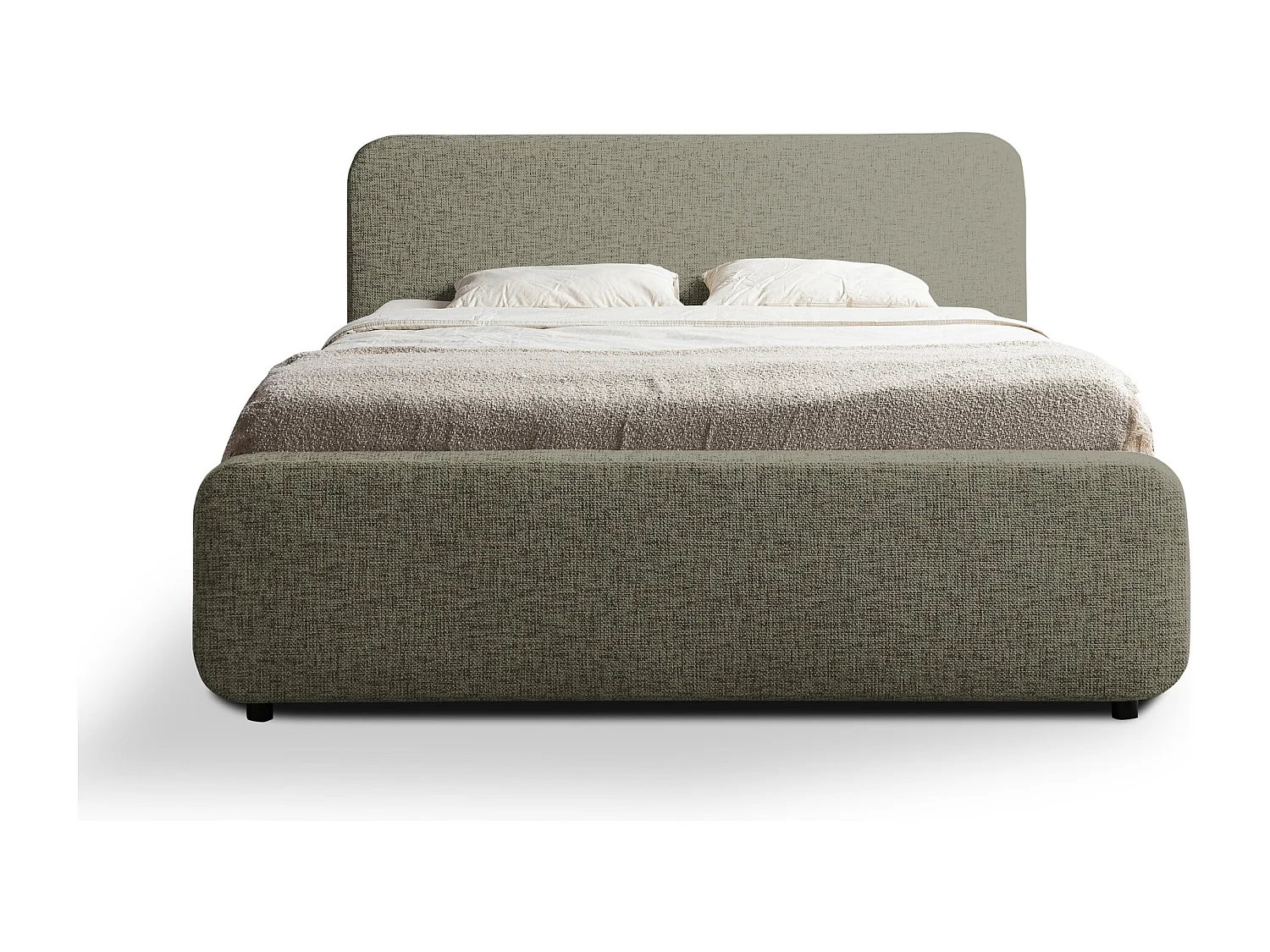 Lit rembourré avec rangement 200 x 222 - en Chenille - vert - HANALE