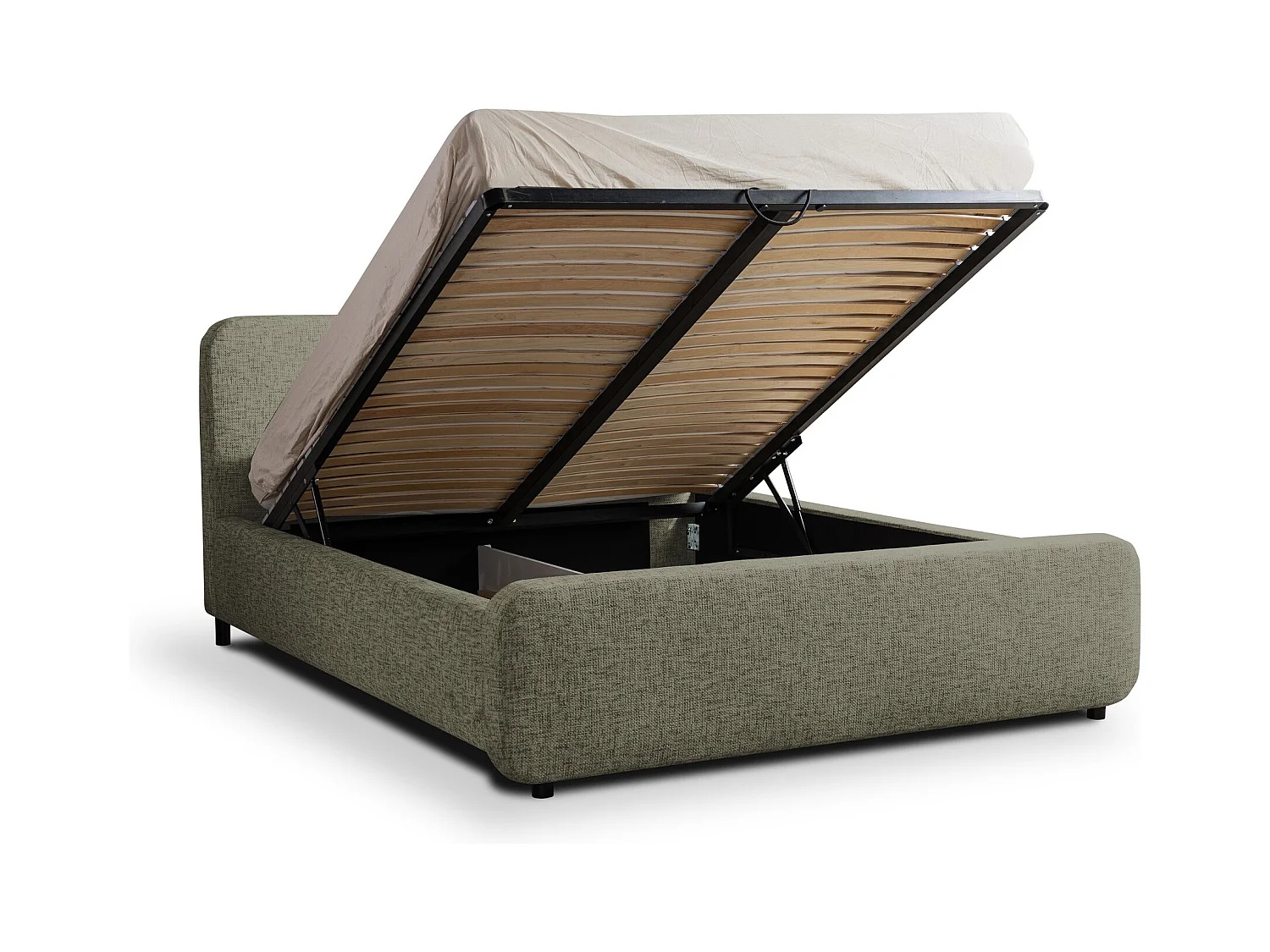 Lit rembourré avec rangement 160 x 222 - en Chenille - vert - HANALE