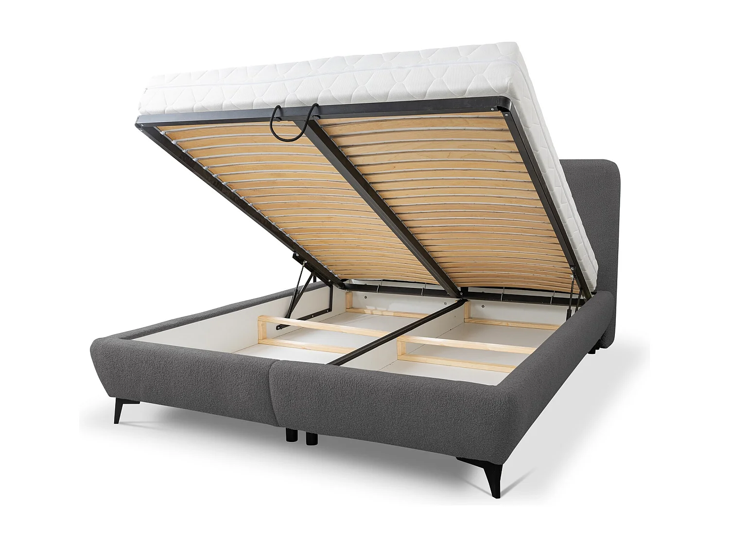 Lit rembourré avec rangement 197 x 223 - en Bouclé - gris foncé - MAKAPU