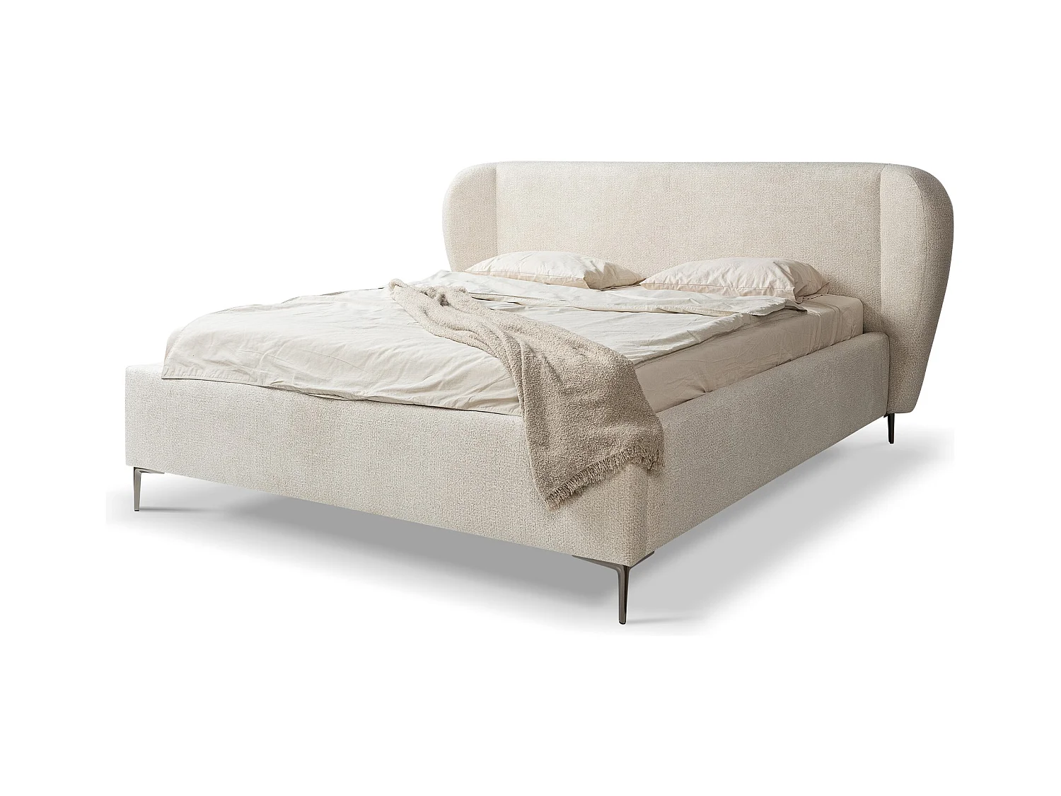 Lit rembourré avec rangement 248 x 224 - en Chenille - beige - MAKANA