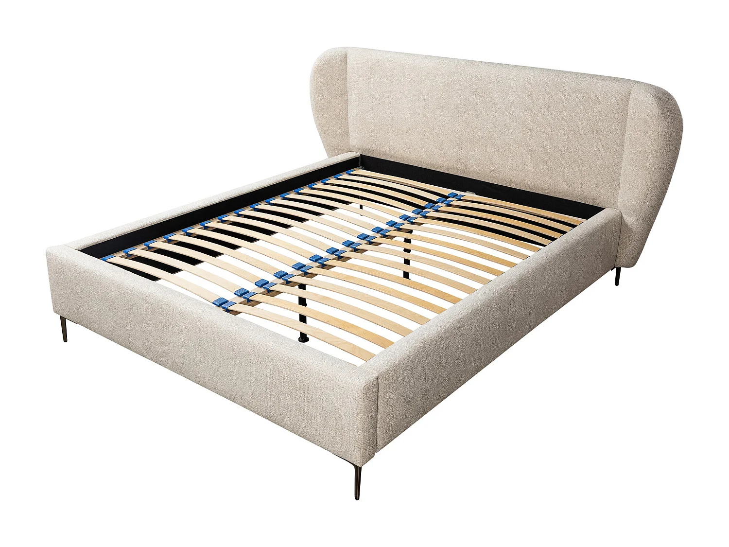 Lit rembourré avec rangement 248 x 224 - en Chenille - beige - MAKANA