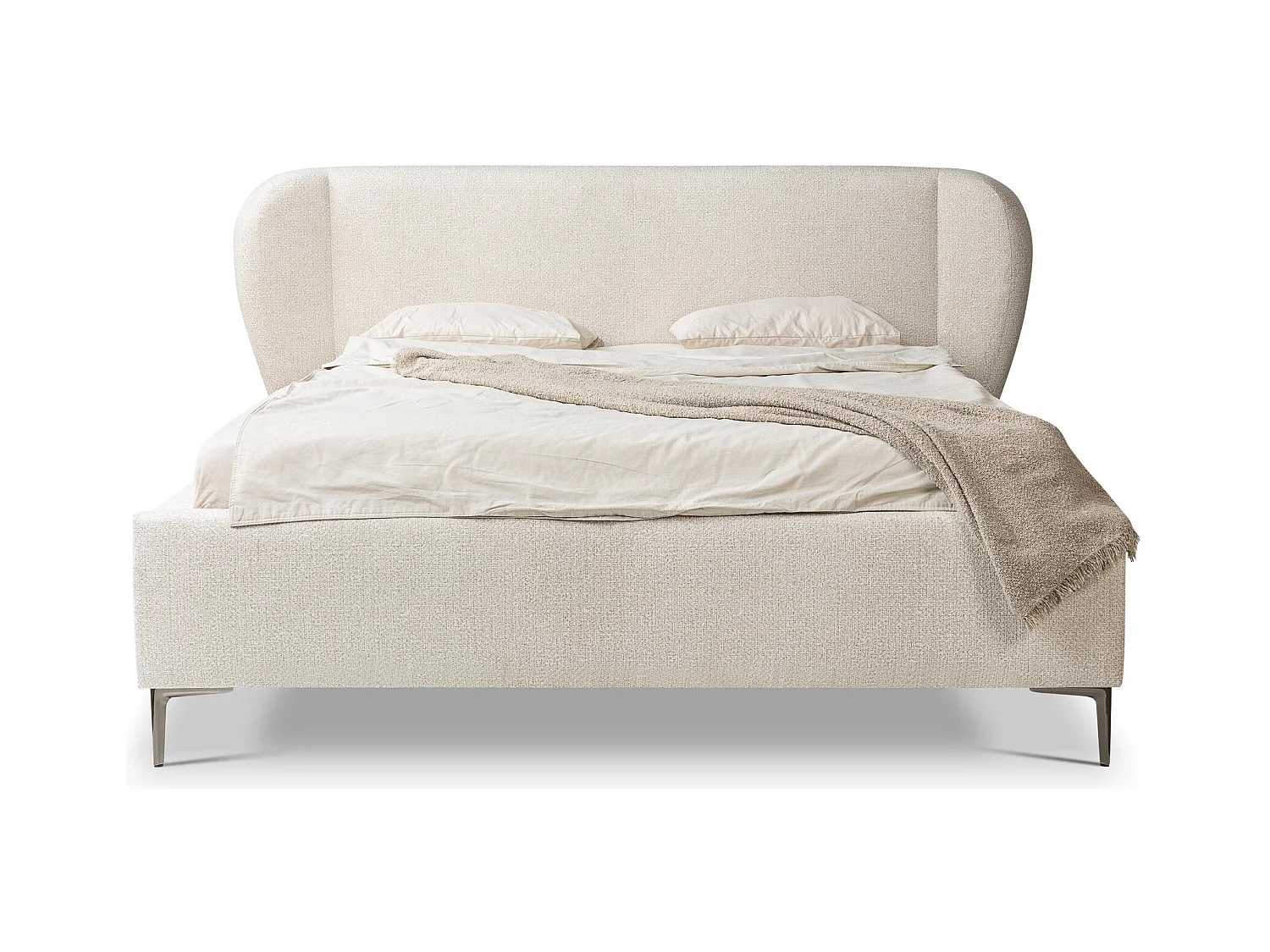 Lit rembourré avec rangement 228 x 224 - en Chenille - beige - MAKANA