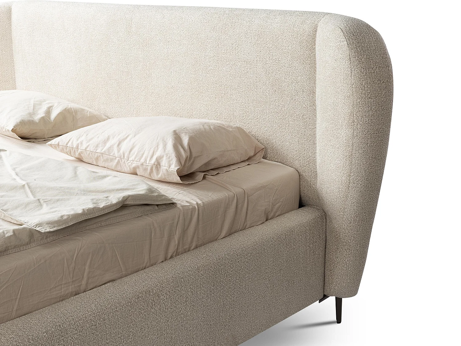 Lit rembourré avec rangement 228 x 224 - en Chenille - beige - MAKANA