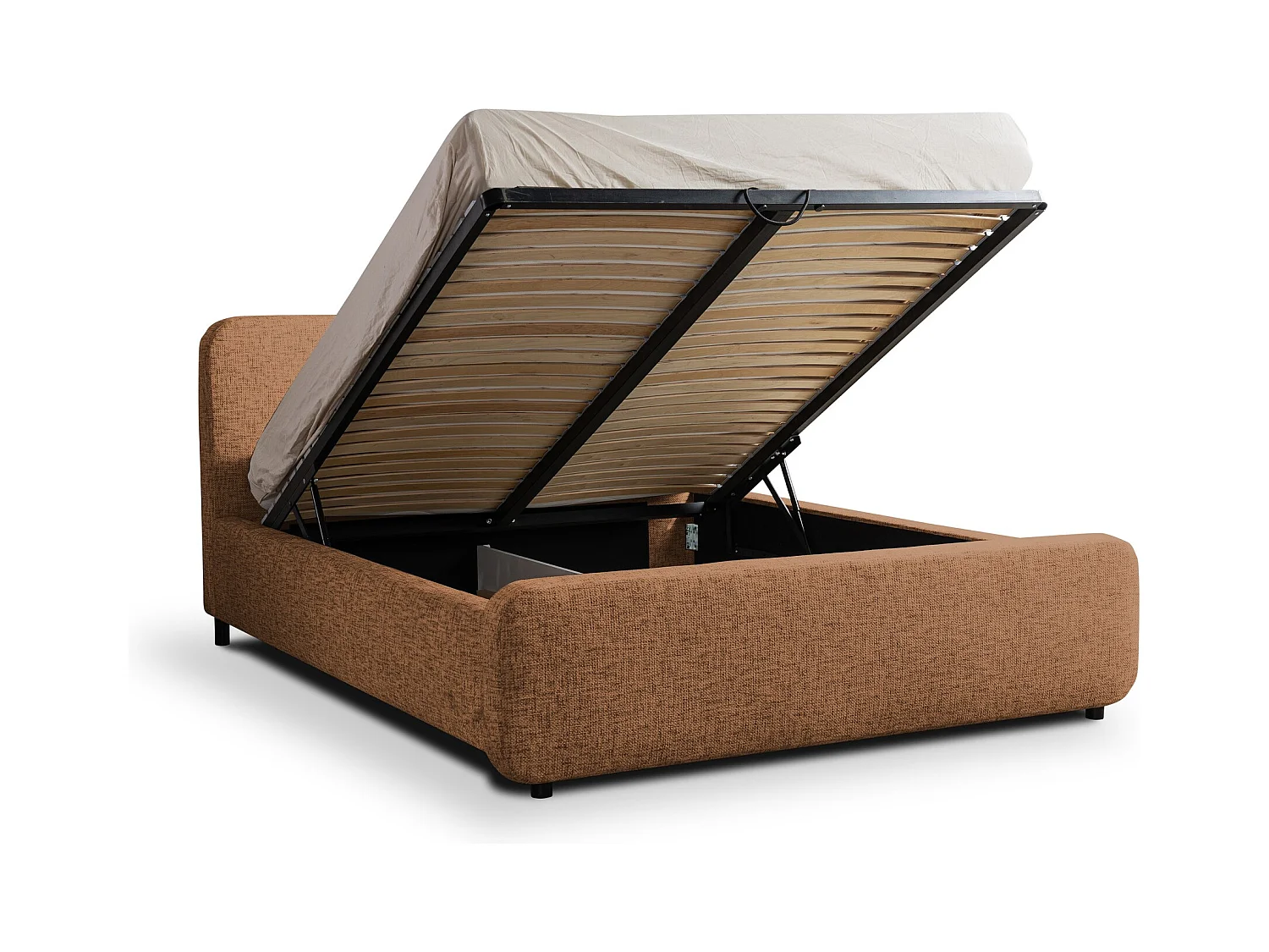 Lit rembourré avec rangement 180 x 222 - en Chenille - terre cuite - HANALE