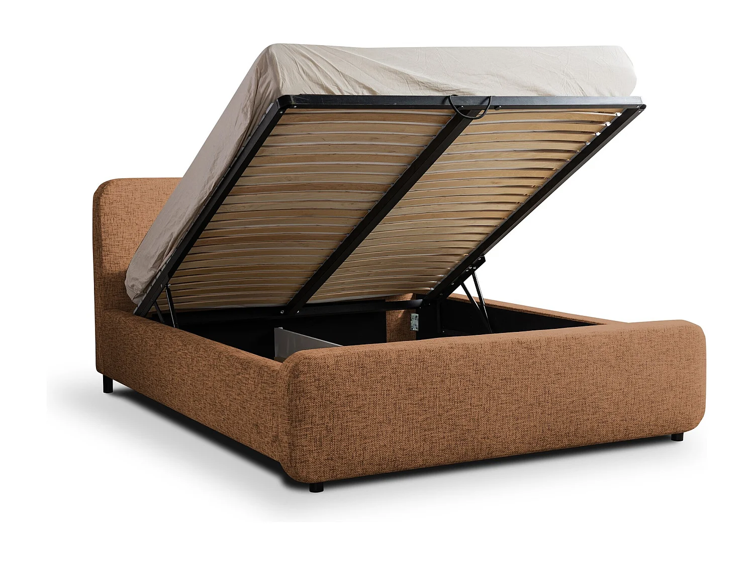 Lit rembourré avec rangement 180 x 222 - en Chenille - terre cuite - HANALE