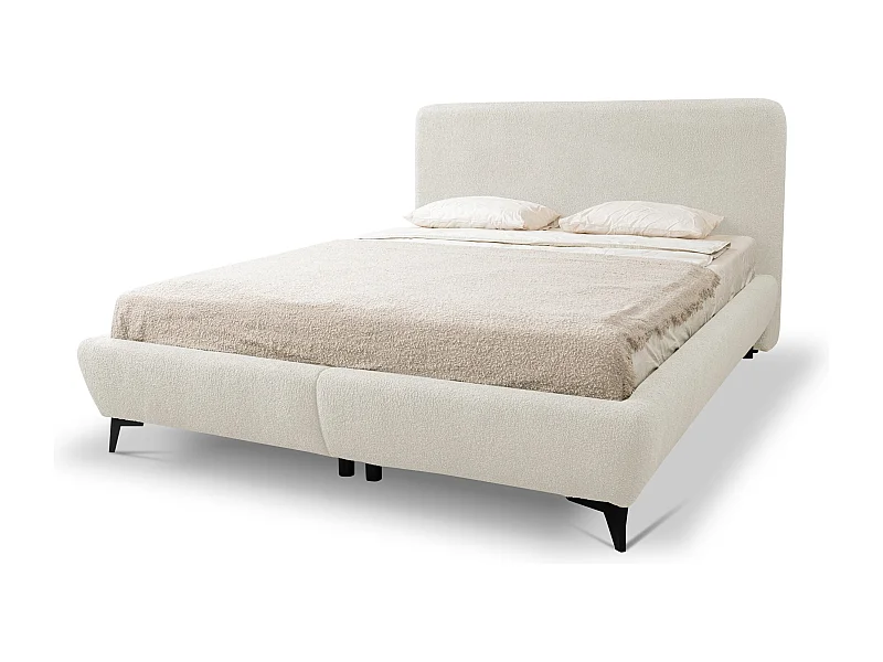 Polsterbed mit Stauraum - 157 x 223 - Bouclé - Hell beige - MAKAPU