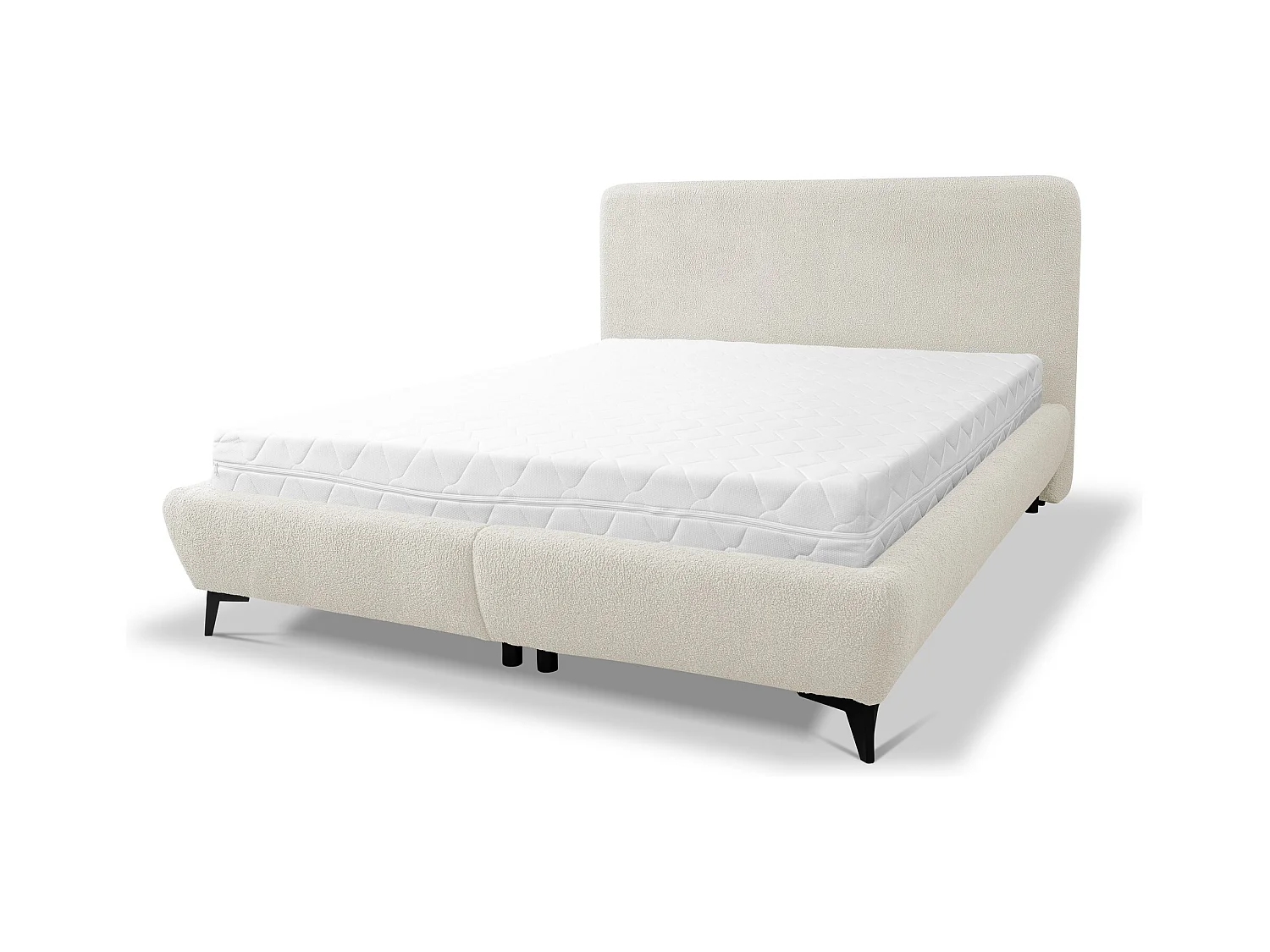 Lit rembourré avec rangement 157 x 223 - en Bouclé - beige clair - MAKAPU