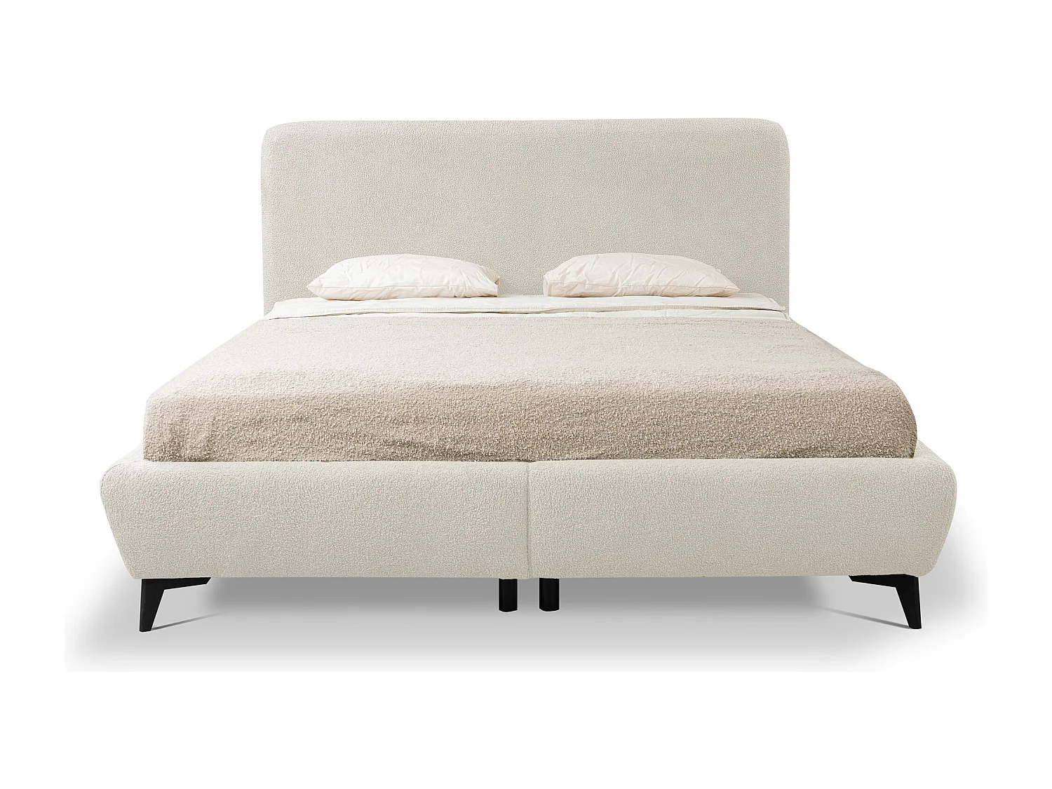 Lit rembourré avec rangement 157 x 223 - en Bouclé - beige clair - MAKAPU