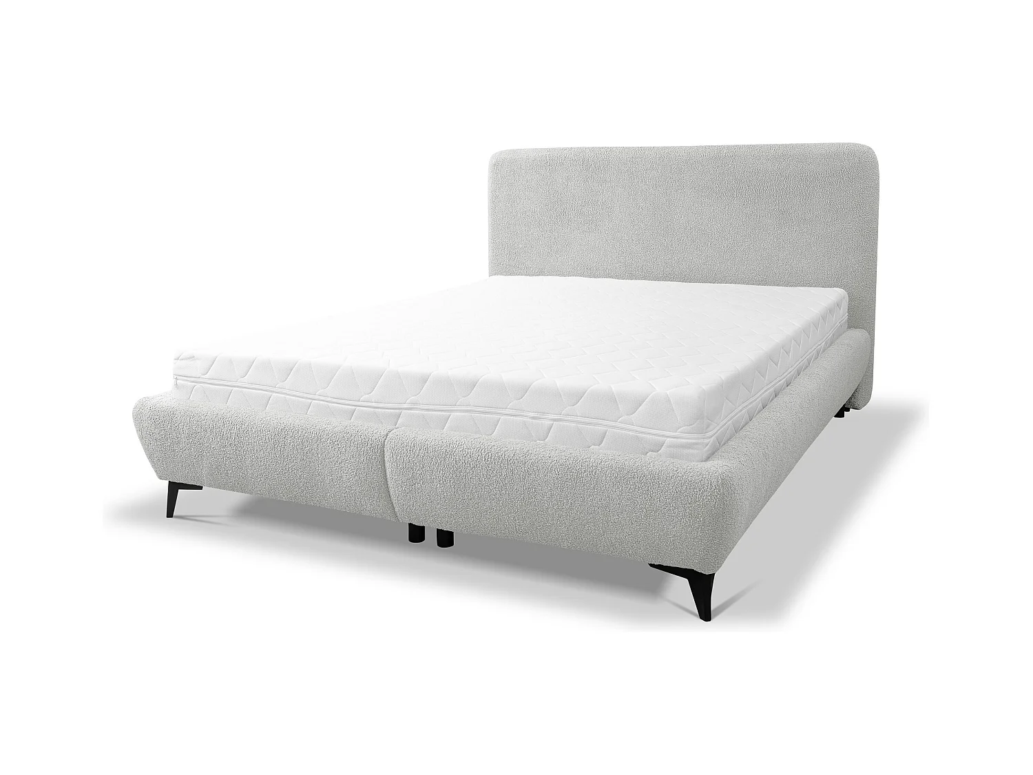 Lit rembourré avec rangement 157 x 223 - en Bouclé - gris clair - MAKAPU